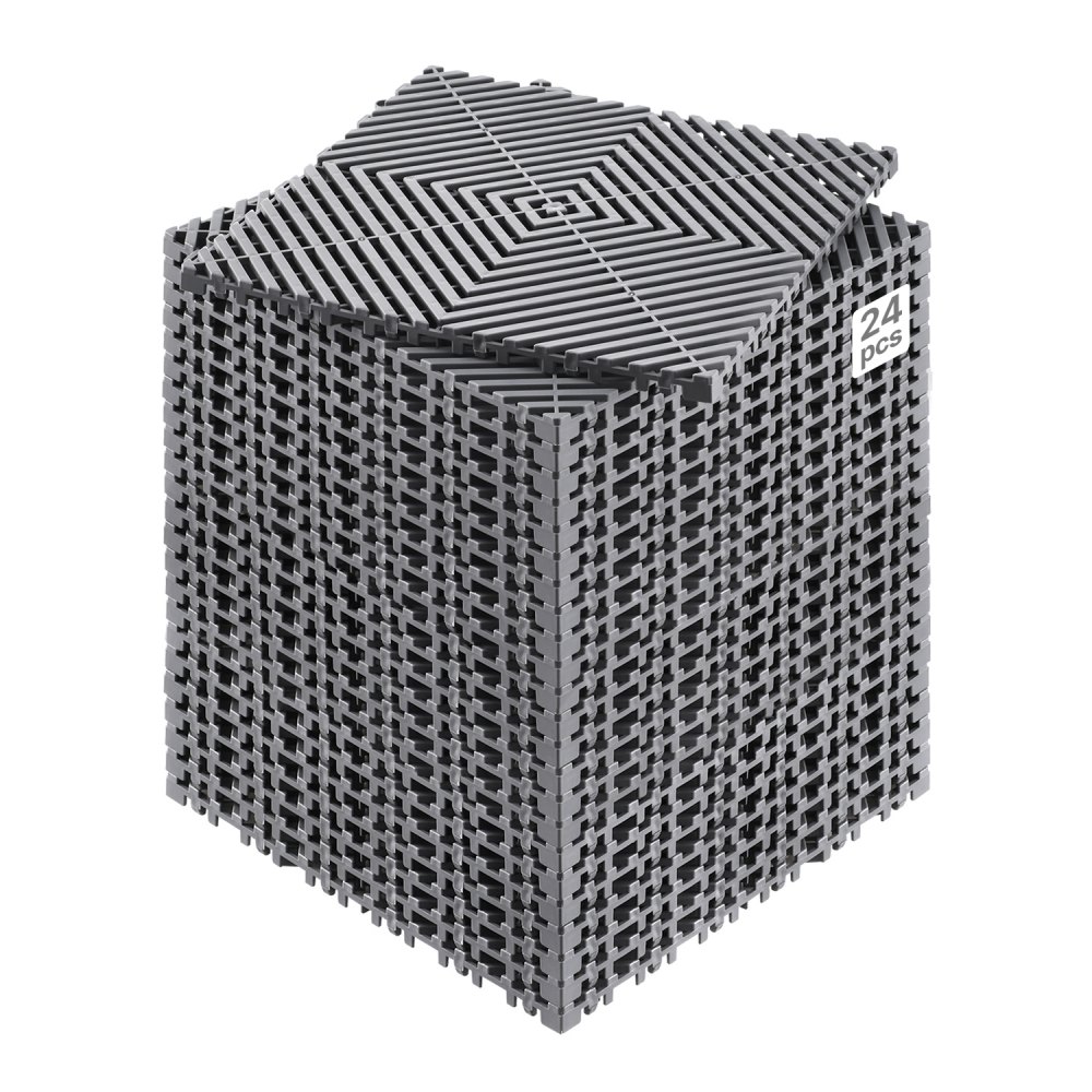 VEVOR 24 x Drainagematte Garage Bodenfliesen Ineinandergreifend 31x31cm Grau