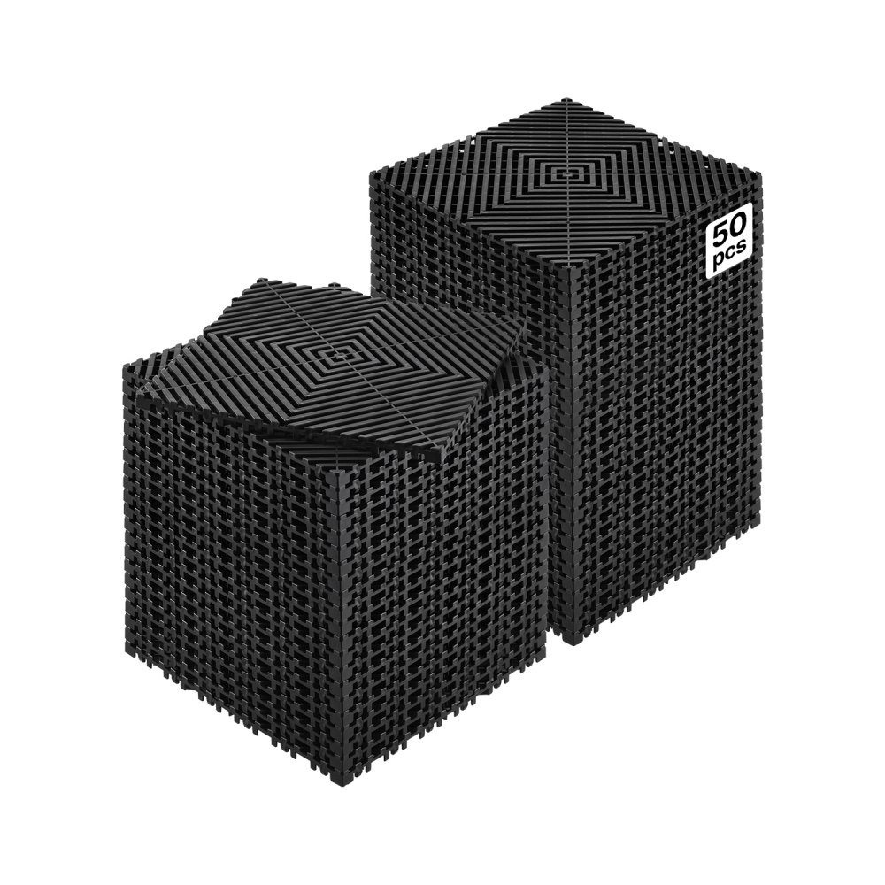 VEVOR ineinandergreifende Drainagematte Duschmatte 31 x 31 cm modulares ineinandergreifende Bodenmatten, 50 Stk. Spleiß-Drainagematten, rutschfeste Drainage-Bodenfliesen, für Garage Garten Schwarz
