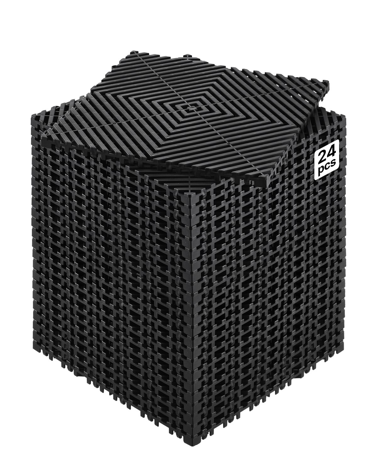 VEVOR ineinandergreifende Drainagematte Duschmatte 31 x 31 cm modulares ineinandergreifende Bodenmatten, 24 STK. Spleiß-Drainagematten, rutschfeste Drainage-Bodenfliesen, für Garage Garten Schwarz