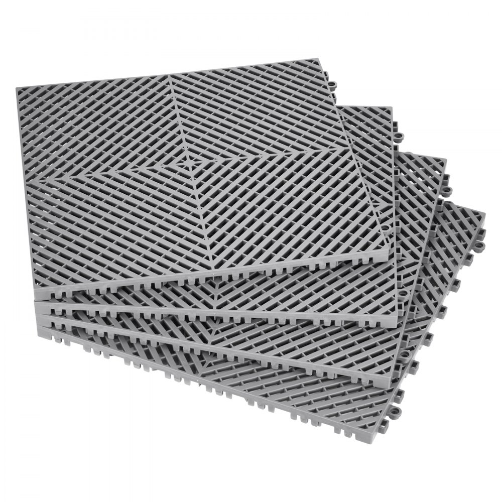 VEVOR ineinandergreifende Drainagematte, 15,7 x 15,7 Zoll, modulares ineinandergreifendes Kissen, 24-teiliges Spleiß-Drainagematten, rutschfeste graue PP-Drainage-Bodenfliesen und Duschmatte, für Garage, Garten, Küche und Außenbereich