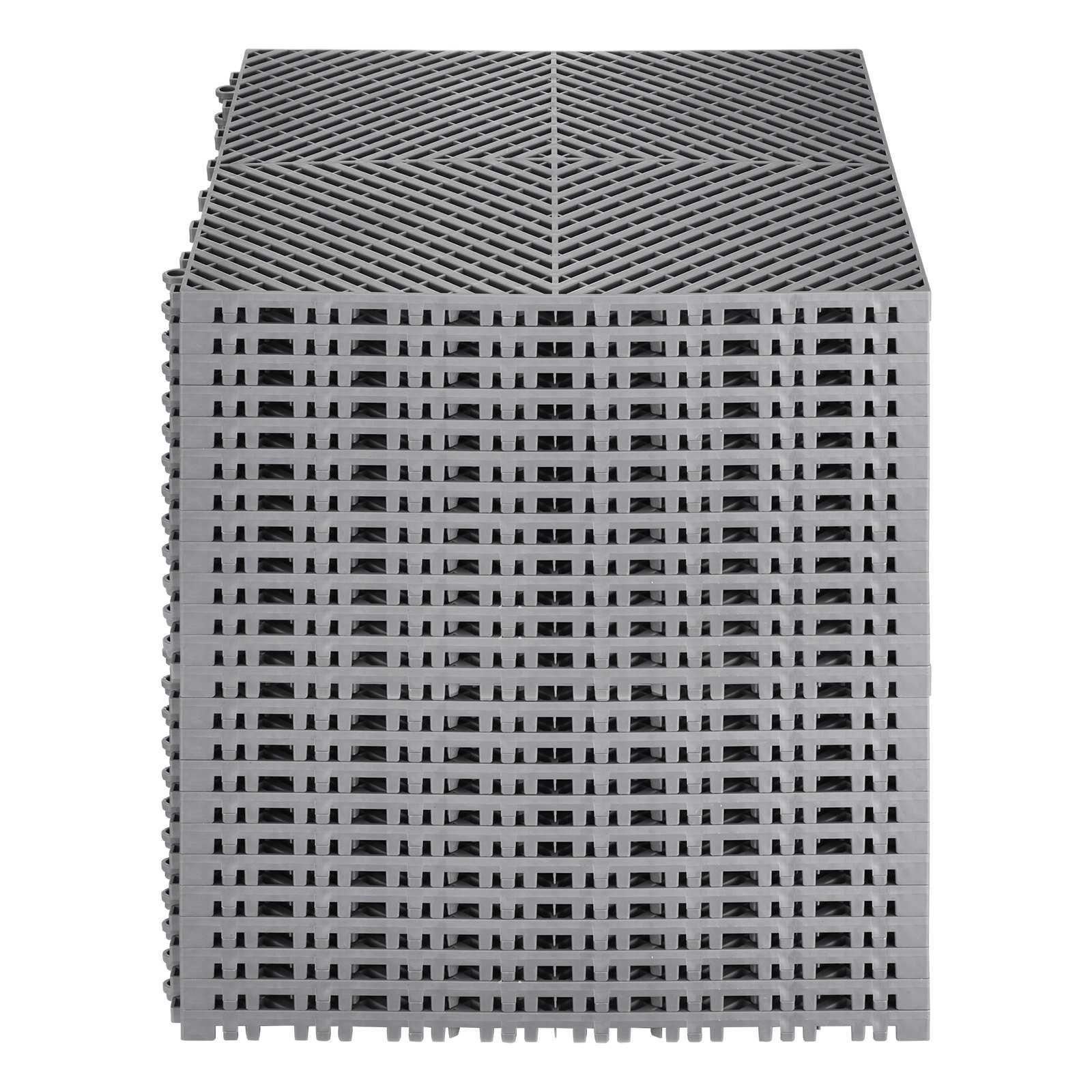 VEVOR ineinandergreifende Drainagematte, 15,7 x 15,7 Zoll, modulares ineinandergreifendes Kissen, 24-teiliges Spleiß-Drainagematten, rutschfeste graue PP-Drainage-Bodenfliesen und Duschmatte, für Garage, Garten, Küche und Außenbereich