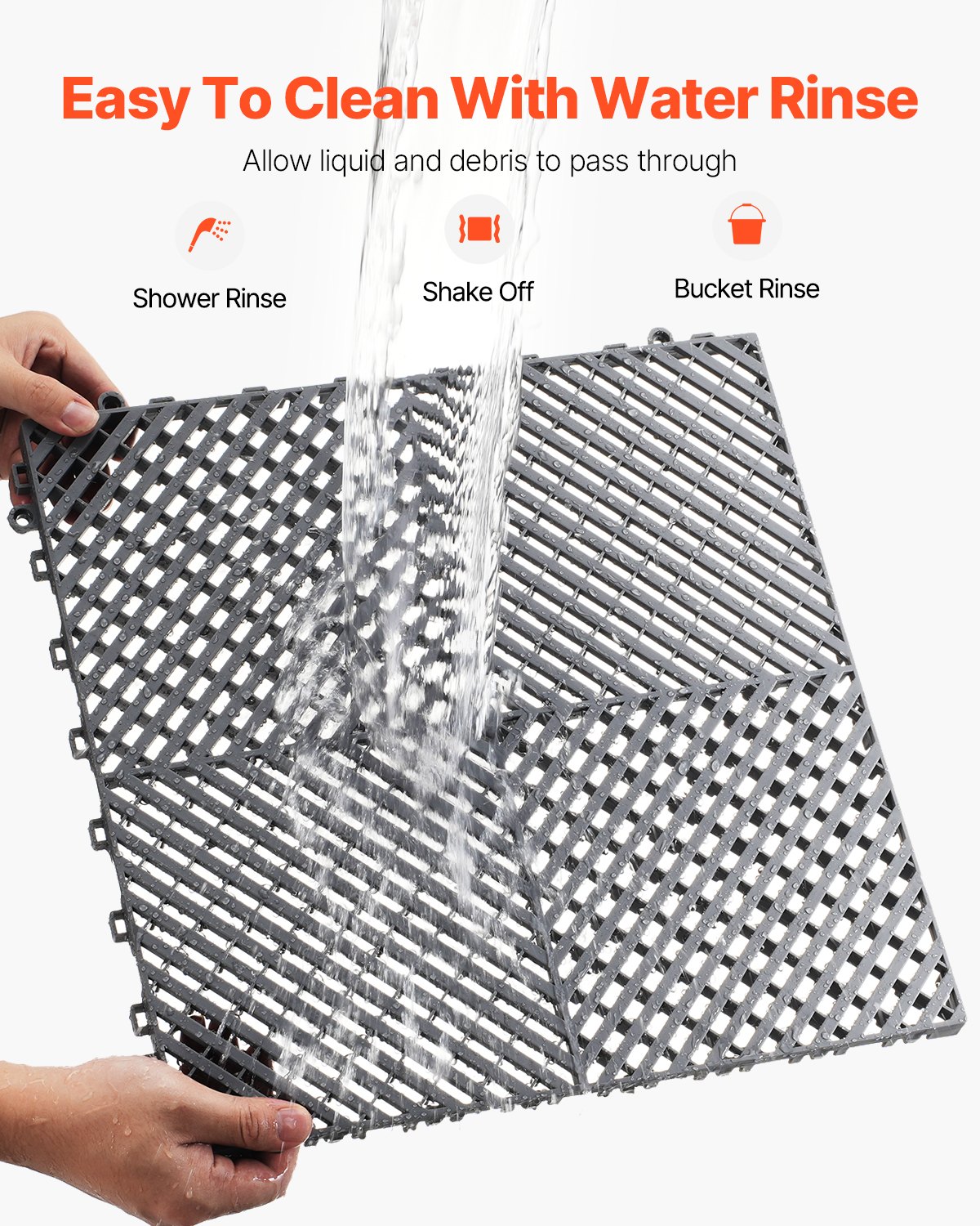 VEVOR Interlocking Drainage Mat, 15.7 x 15.7 Inches, Modular Interlocking Cushion, 24-Piece Spliced ​​Drainage Mats, Non-Slip Gray PP Drainage Floor Tiles and Shower Mat, for Garage, Garden, Kitchen and Outdoor Areas