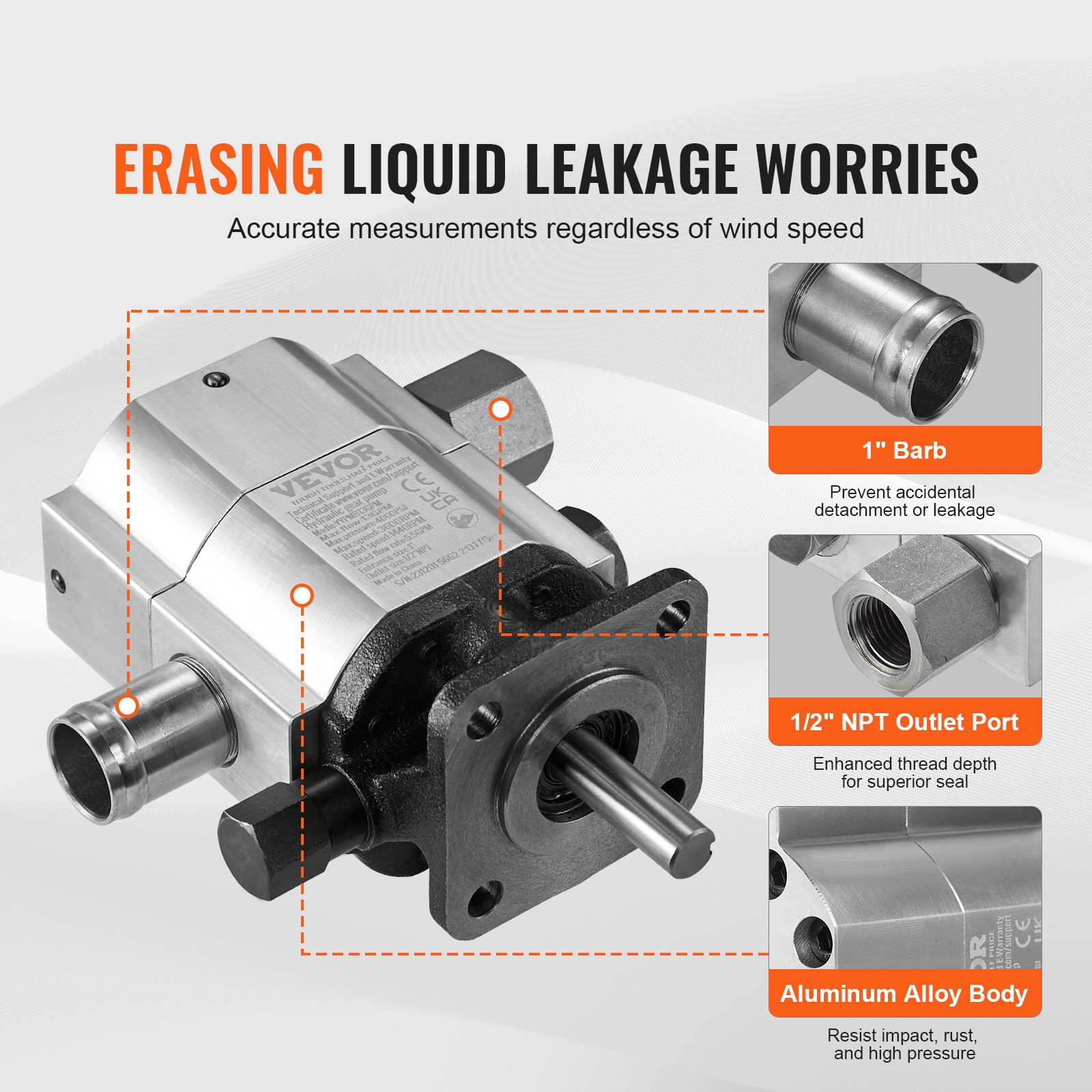 VEVOR Hydraulische Holzspalterpumpe, 13 GPM, 2-stufige 3000 PSI Holzspalterpumpe, 1" Einlass 1/2" NPT Auslass 3600 U/min Aluminium-Hydraulikzahnradpumpe, für Holzspalter mit kleinem Motor, Schneepflug