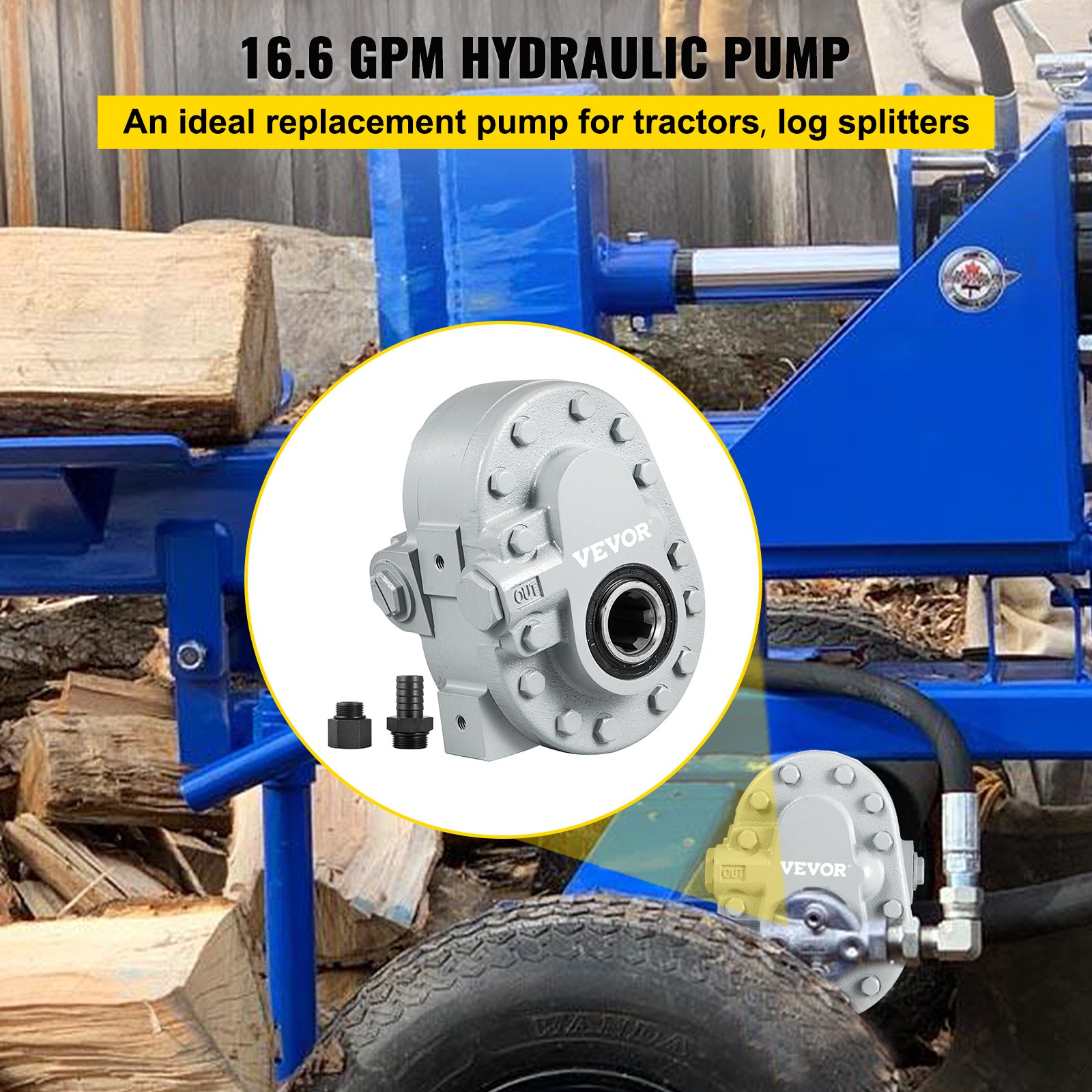 VEVOR Hydraulikpumpe 16,6 GPM Hydraulikmotor 540 U/min Holzspalter 2500 PSI Hydraulikspalter SAE 12 Auslassanschluss Hydraulikpumpe für Holzspalter für LKW-Heckklappenlift, Scherenlift, Kippanhänger