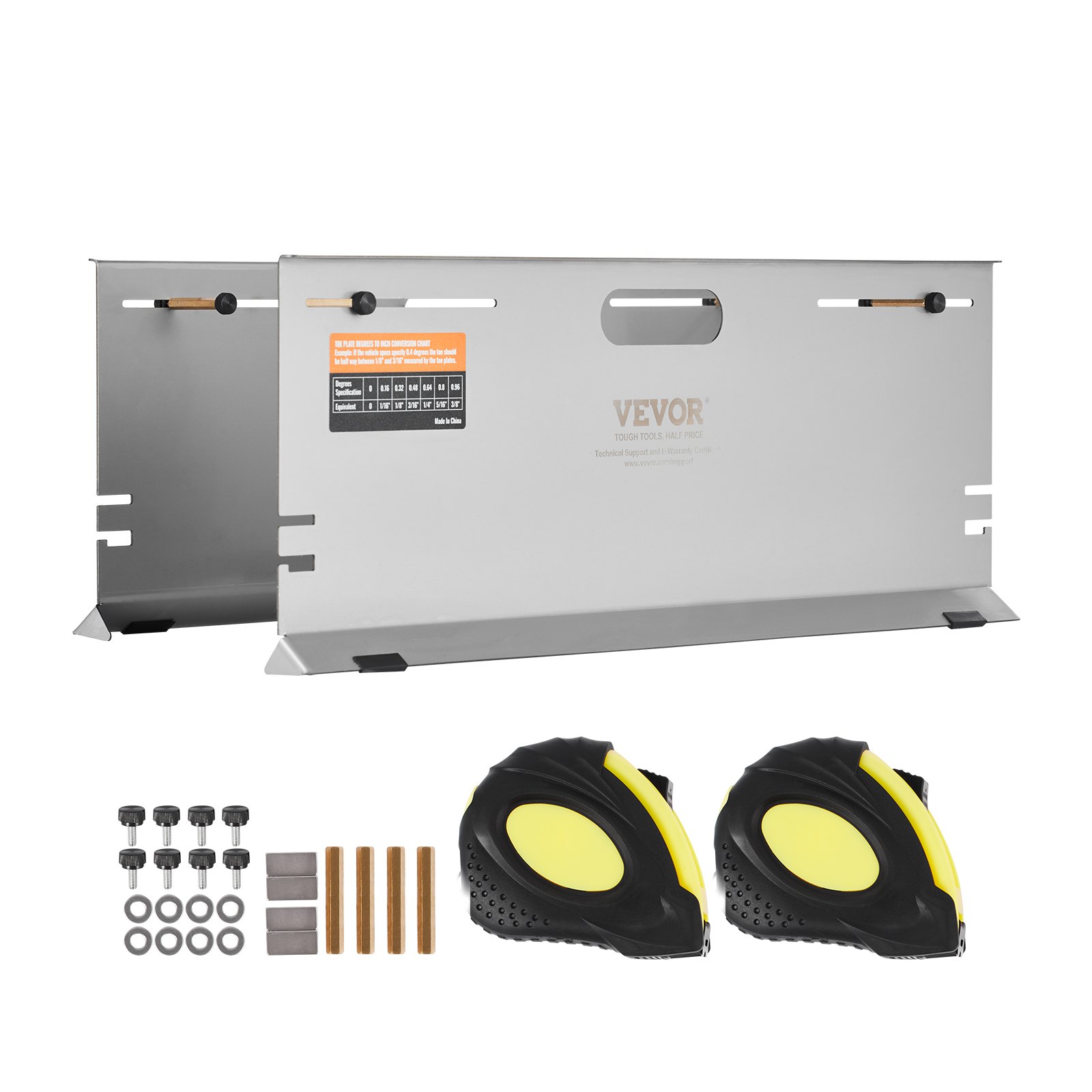 VEVOR Achsmessgerät, 2er-Pack Achsmessplatten, Edelstahl-Spurwinkelmessplatte, 4 Ausrichtstangen & Magnetische Schlitze, inkl. Messbänder & Umrechnungstabelle