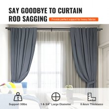 VEVOR Gardinenstangen Innenlauf 2-Läufig, 92-183cm Gardinenstangen 13,6kg Tragfähigkeit Verstellbar mit Abgerundetem Kopf & Halterung - Dekorative Fenster für Wohnzimmer Schlafzimmer Fenster / Schwarz