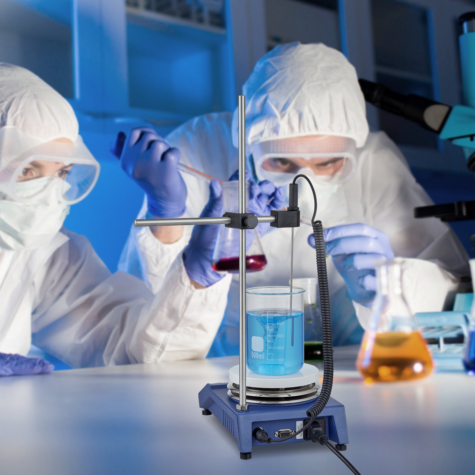 VEVOR Magnetrührer-Heizplatte, Max. 340 °C, 1500 U/min Heizplatte mit Magnetrührer, 20 L Heizplattenrührer mit LED-Bildschirm, Stützständer und Rührstäbe, 650 W Heizleistung