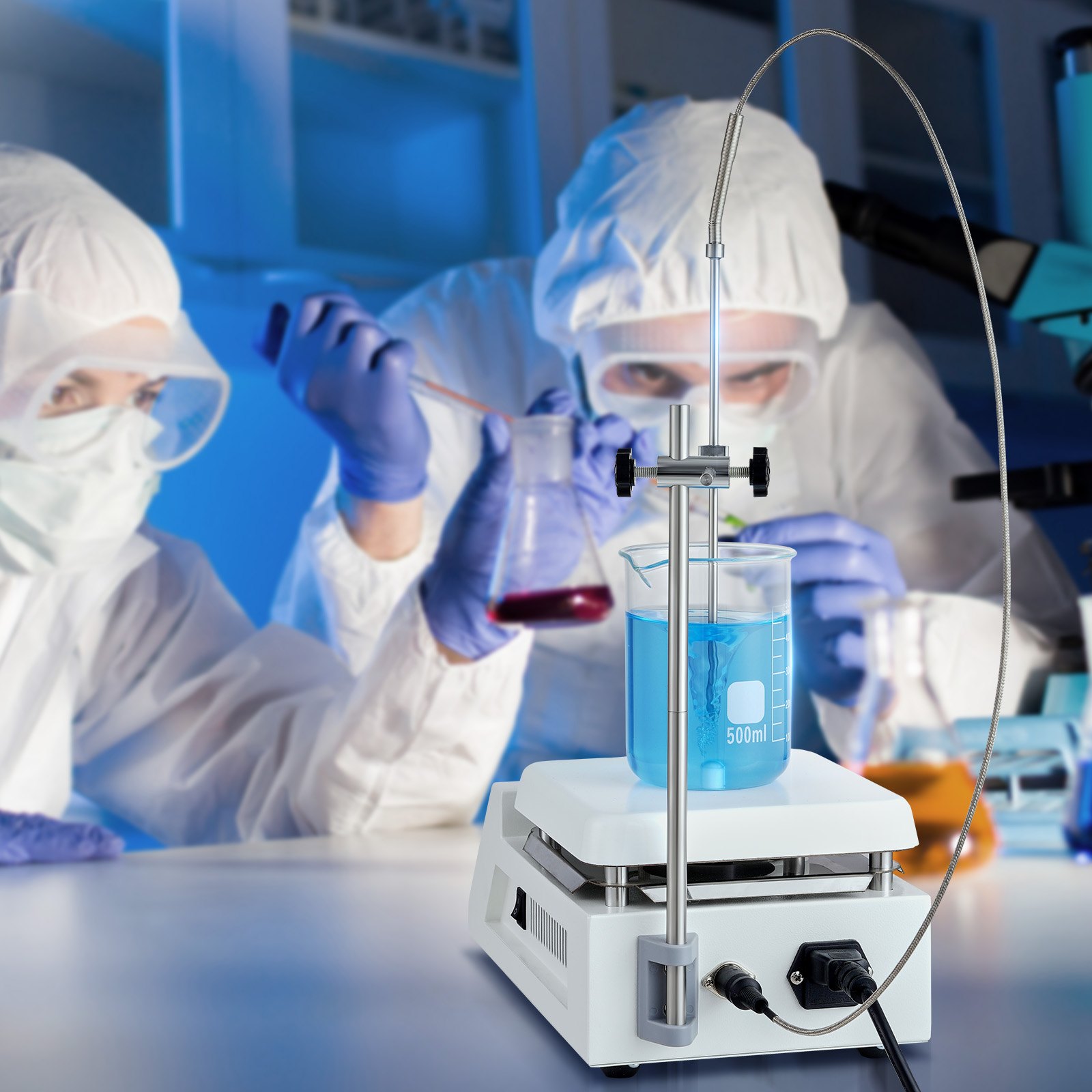 VEVOR Magnetrührer-Heizplatte, Max. 100 °C, 2000 U/min Heizplatte mit Magnetrührer, 2000 ml Heizplattenrührer mit LED-Bildschirm, Stützständer & Rührstäbe, 500 W Heizleistung