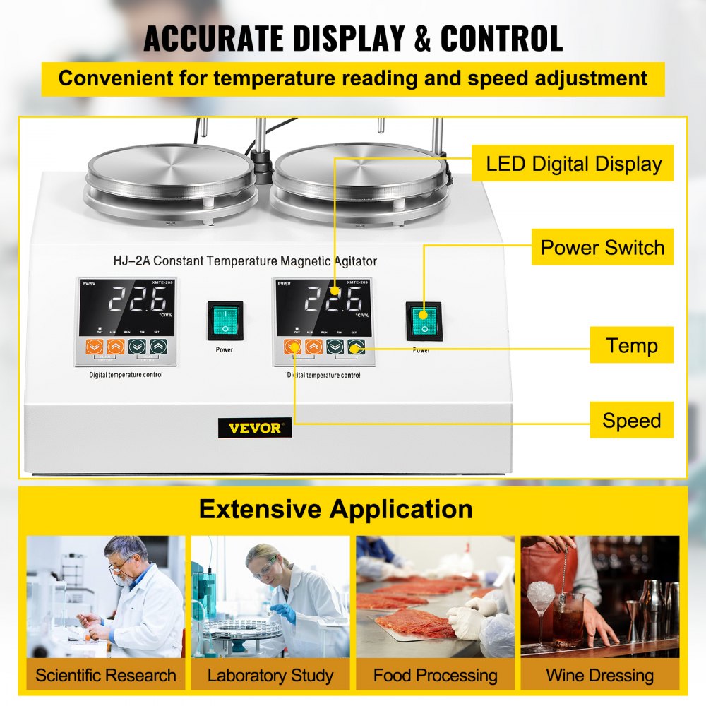 2 Köpfe Magnetrührer HJ-2A Rührstab Thermostat Dual Control Konstante