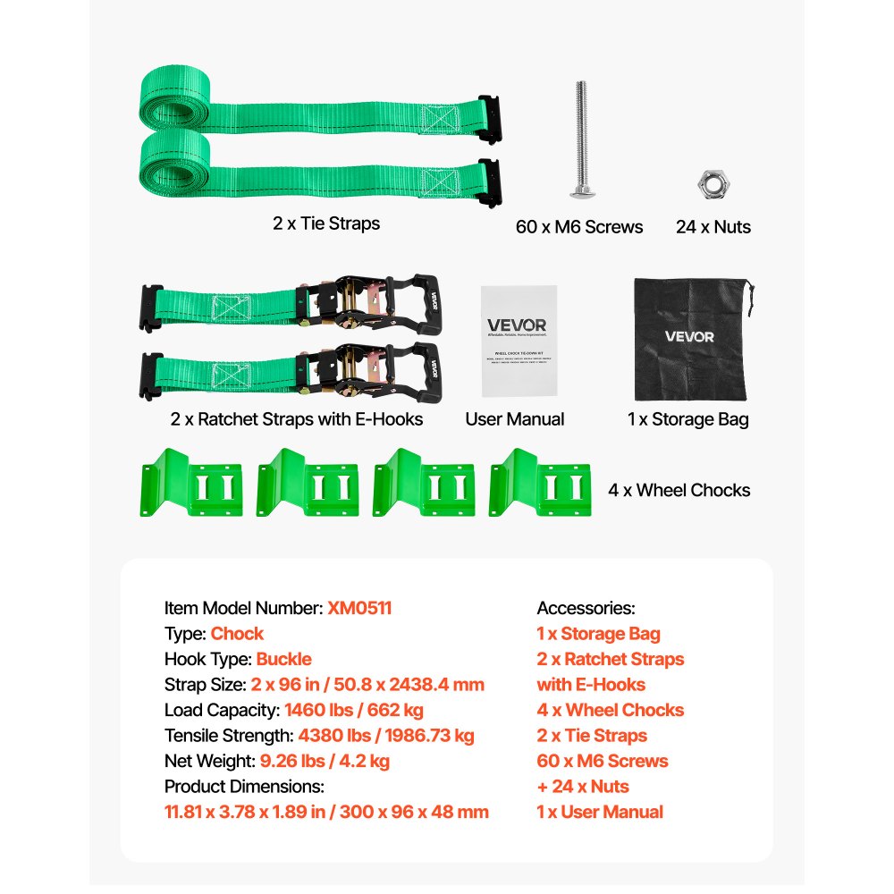 VEVOR Radspanngurt Befestigungsgurt (50,8 x 2438,4 mm) mit Schnalle & 1986,73 kg Zugfestigkeit & 662 kg Tragfähigkeit, Motorrad-Spannsystem Radsicherungsgurt Reifengurt für SUVs Anhänger Grün