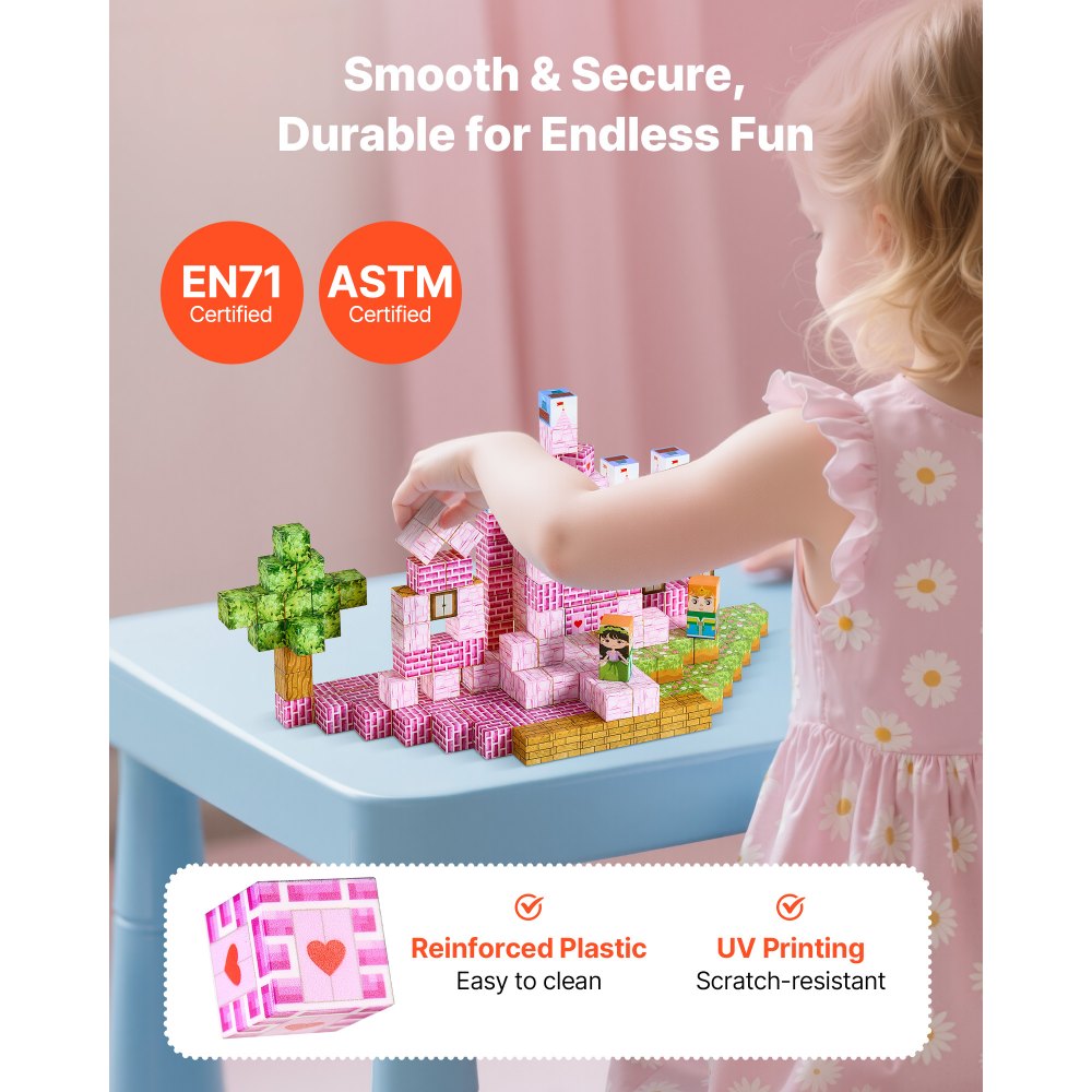 VEVOR Magnetische Bausteine, 100-teiliges Prinzessinnen-Schloss-Set, Magnetblöcke, STEM Montessori-Spielzeug als Weihnachts- & Geburtstagsgeschenk, Konstruktions-Stapelspielzeug, ab 3 Jahren