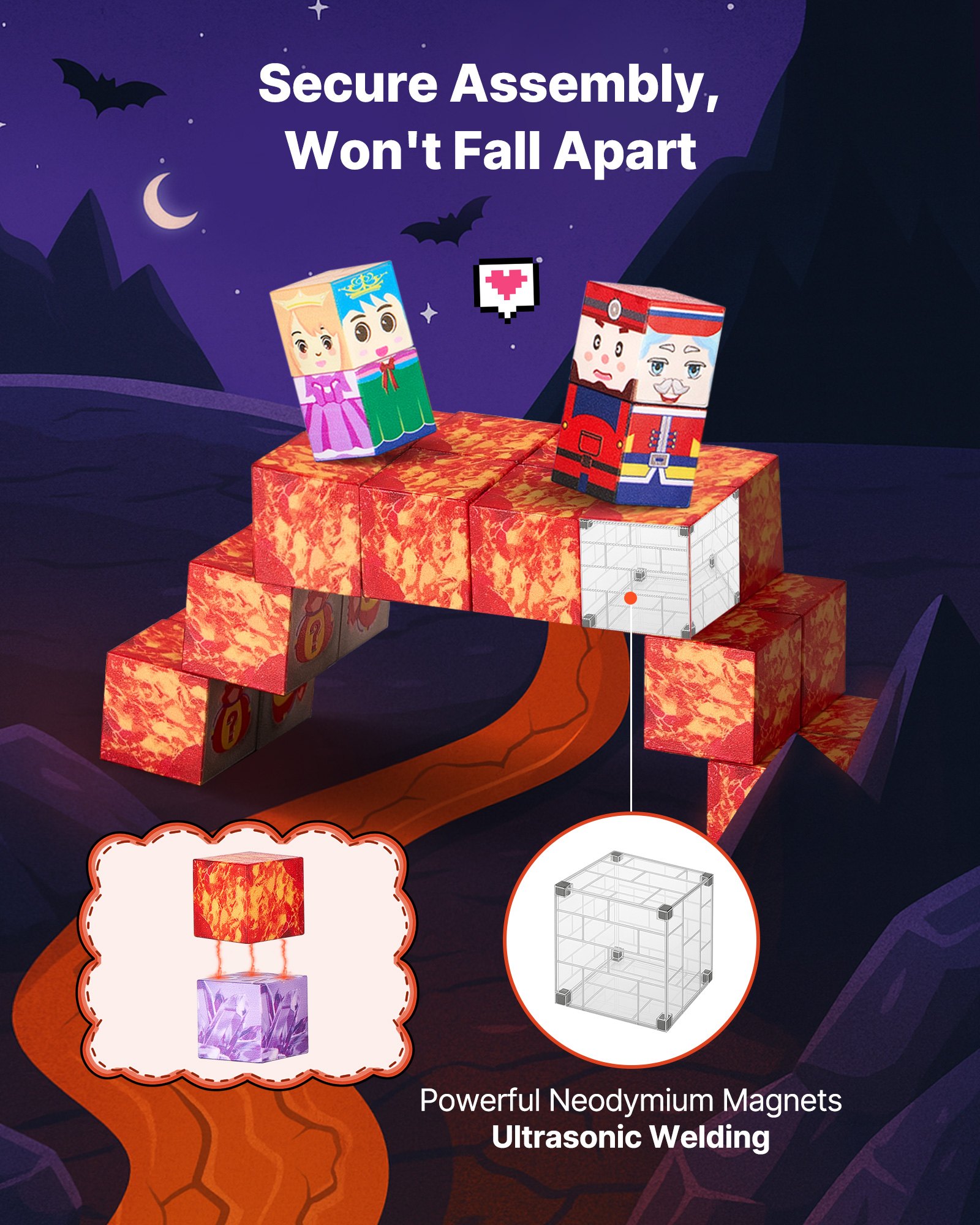 VEVOR Magnetische Bausteine, 100-teiliges Dark Castle-Set, Magnetblöcke, STEM Montessori-Spielzeug als Weihnachts- & Geburtstagsgeschenk, Konstruktions-Stapelspielzeug, ab 3 Jahren