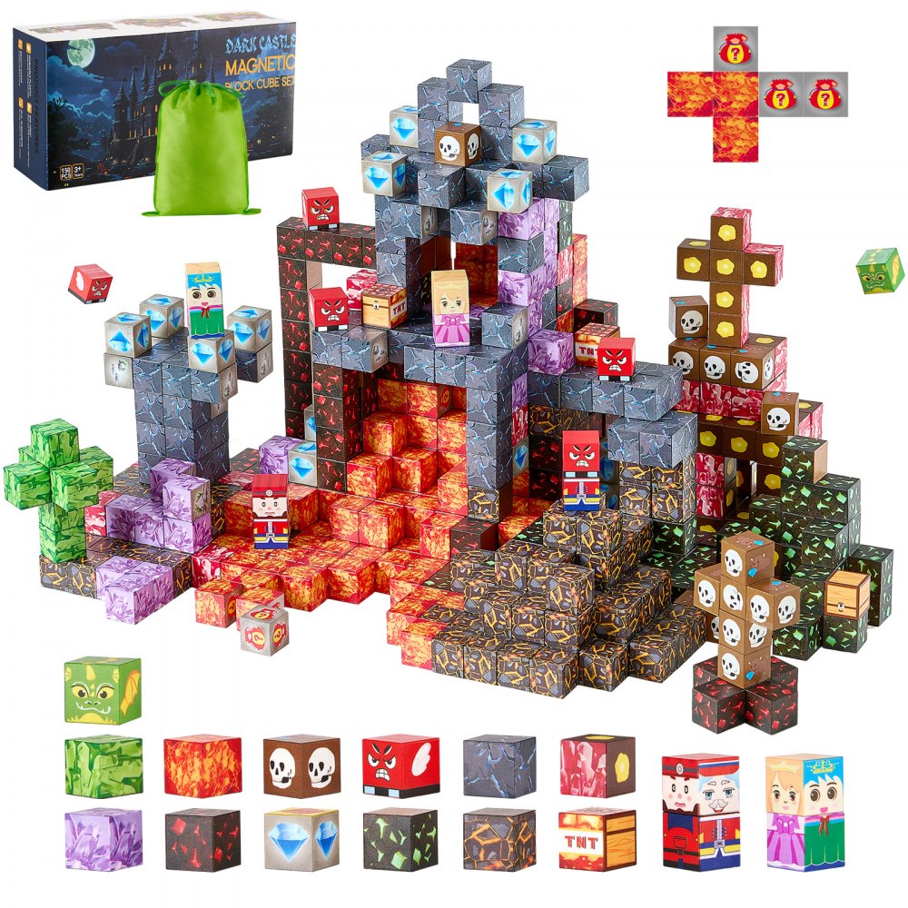 VEVOR Magnetische Bausteine, 150-teiliges Dark Castle-Set, Magnetblöcke, STEM Montessori-Spielzeug als Weihnachts- & Geburtstagsgeschenk, Konstruktions-Stapelspielzeug, ab 3 Jahren