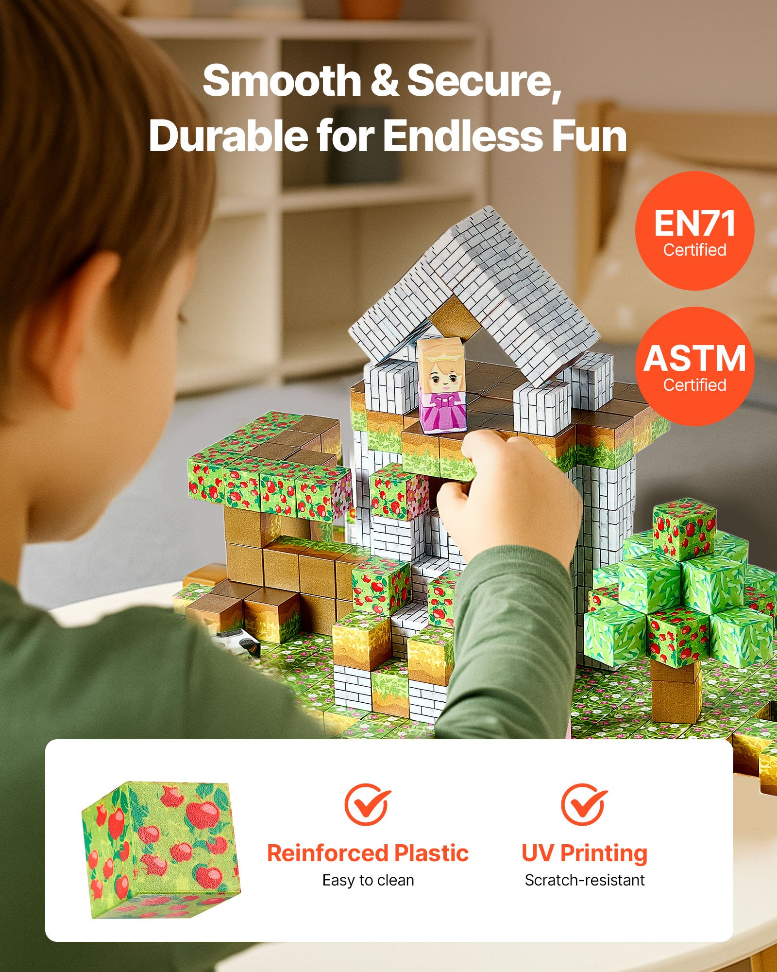 VEVOR Magnetische Bausteine, 150-teiliges Waldburg-Set, Magnetblöcke, STEM Montessori-Sensorikspielzeug als Weihnachts- & Geburtstagsgeschenk, Konstruktions-Stapelspielzeug, ab 3 Jahren