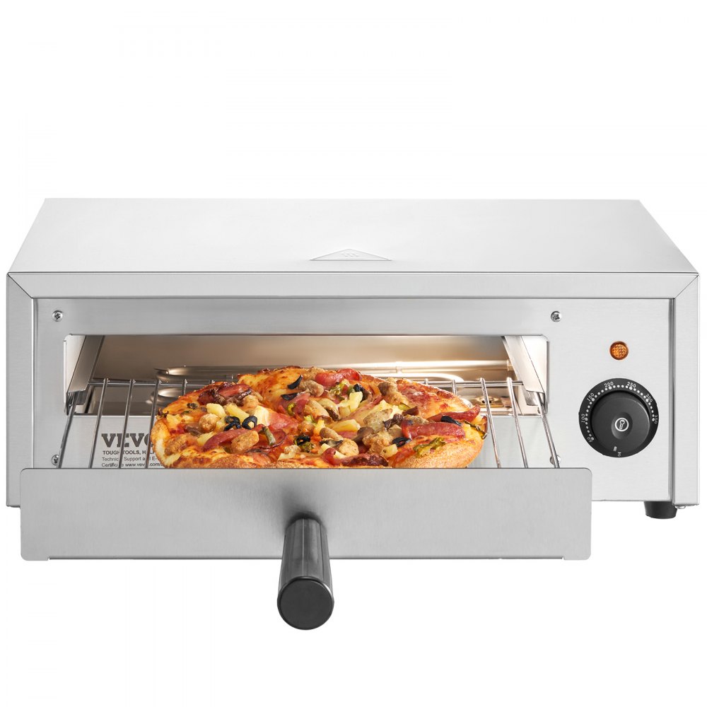 VEVOR Elektrischer Pizzaofen für die Arbeitsplatte, 12 Zoll, 1500 W, Temperaturbereich 0–300 °C, Edelstahlkonstruktion und leicht zu reinigende Krümelschublade, geeignet für gewerbliche und private Nutzung