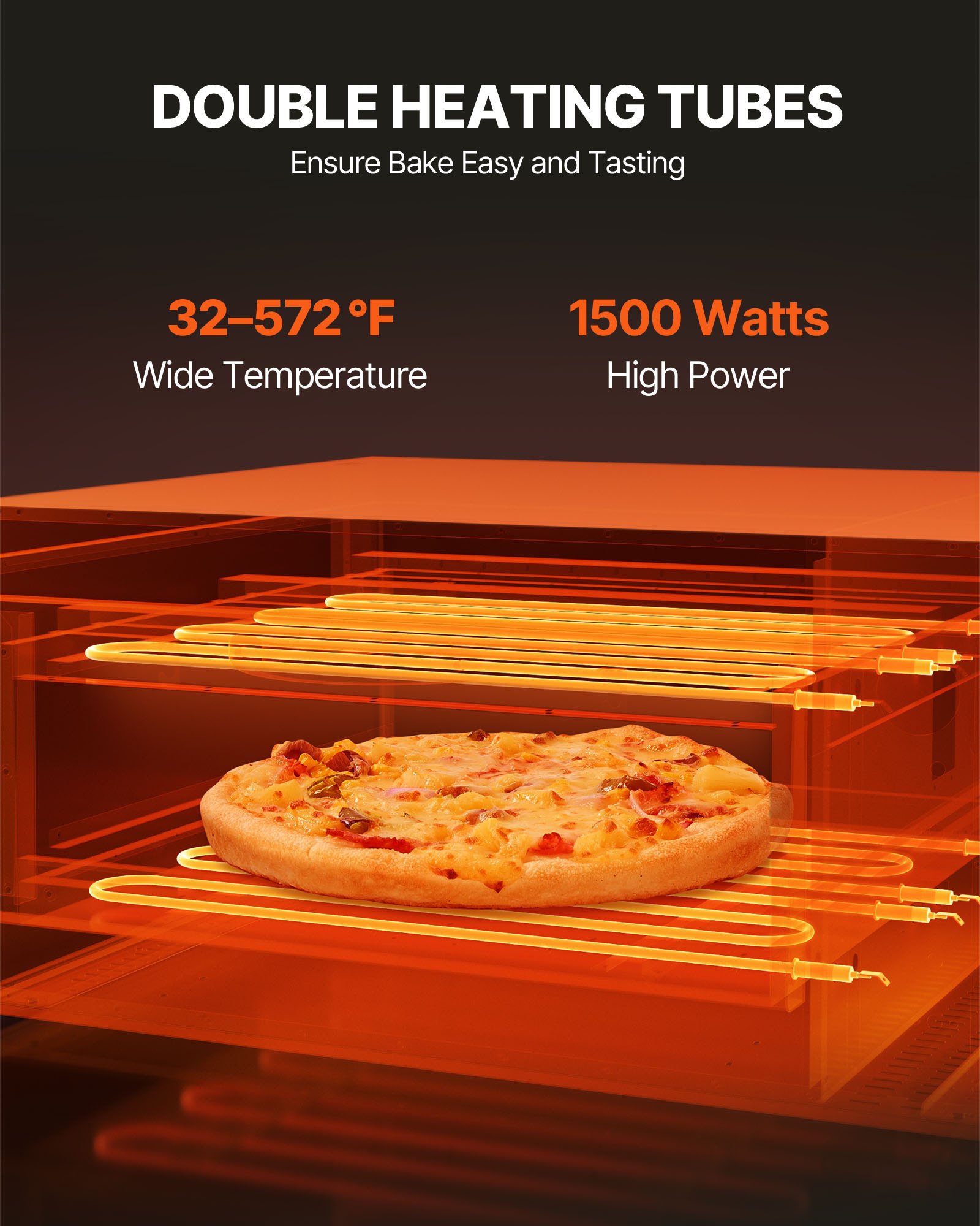 VEVOR Elektrischer Pizzaofen für Arbeitsplatten, 12 Zoll, 1500 W, mit Temperaturregelung und 0-60-Minuten-Timer, gleichmäßiger Backtechnologie und leicht zu reinigender Krümelschublade, ideal für gewerbliche und private Küchen