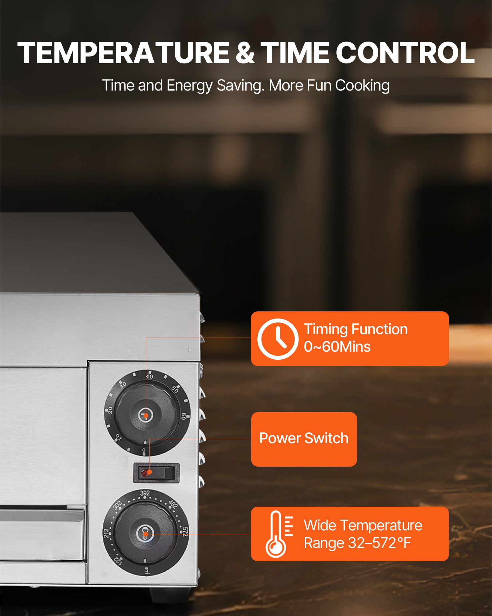 VEVOR Elektrischer Pizzaofen für Arbeitsplatten, 12 Zoll, 1500 W, mit Temperaturregelung und 0-60-Minuten-Timer, gleichmäßiger Backtechnologie und leicht zu reinigender Krümelschublade, ideal für gewerbliche und private Küchen