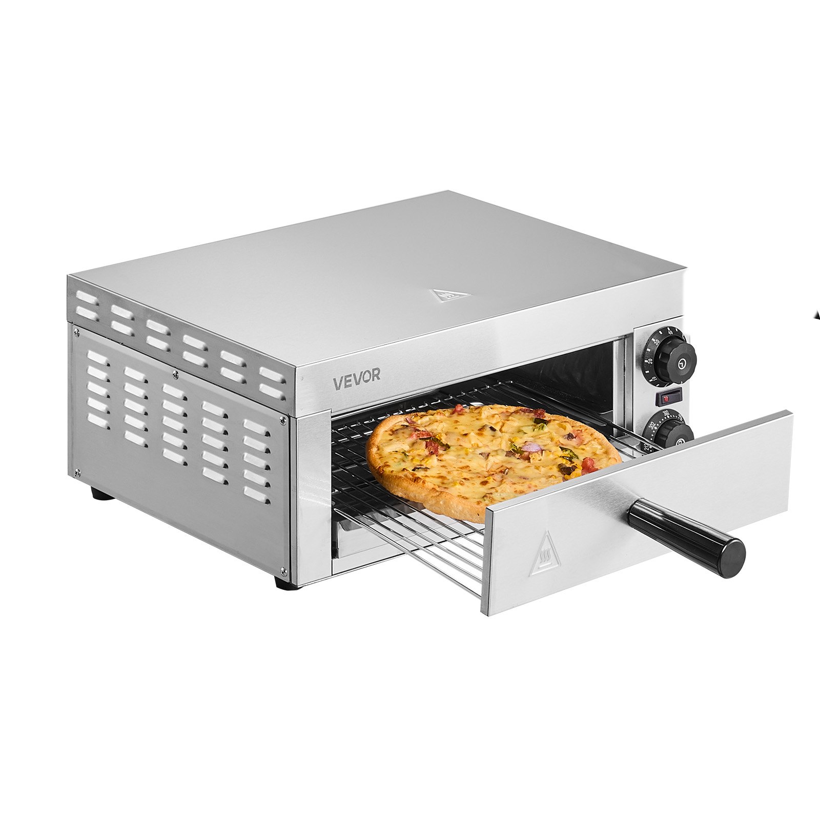 VEVOR Elektrischer Pizzaofen für Arbeitsplatten, 12 Zoll, 1500 W, mit Temperaturregelung und 0-60-Minuten-Timer, gleichmäßiger Backtechnologie und leicht zu reinigender Krümelschublade, ideal für gewerbliche und private Küchen