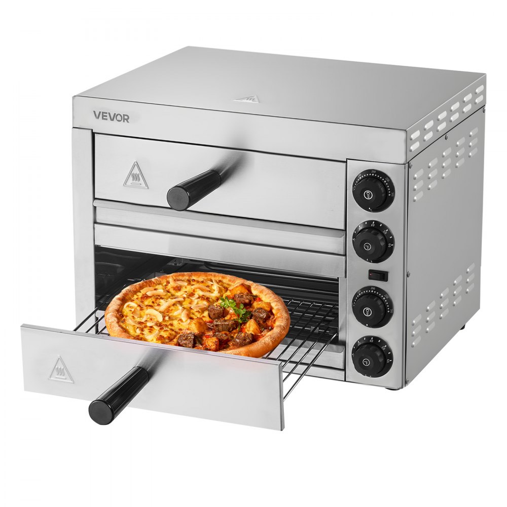 VEVOR Elektrischer Pizzaofen für Arbeitsplatten, 12 Zoll, 1700 W, mit Temperaturregelung und 0-60-Minuten-Timer, gleichmäßiger Backtechnologie und leicht zu reinigender Krümelschublade, ideal für gewerbliche und private Küchen