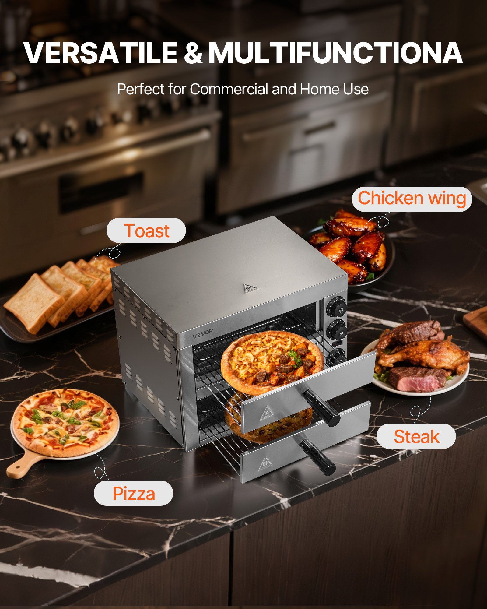 VEVOR Electric Pizza Oven for Worktops, 12 Inch, 1700 W, with Temperature Control and 0-60 Minute Timer, Even Baking Technology and Easy-to-Clean Crumb Tray, Ideal for Commercial and Home Kitchens