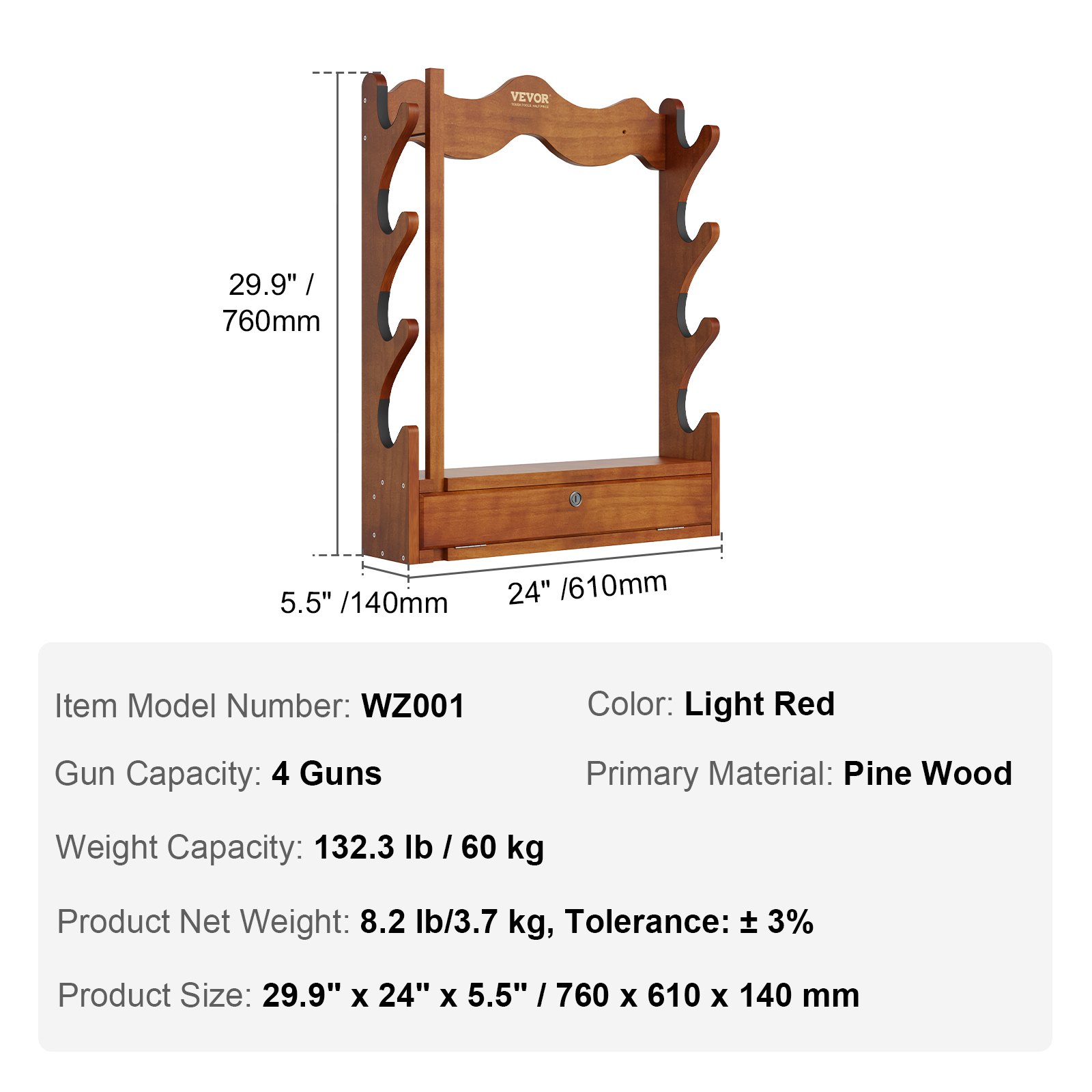 VEVOR Gun Rack for Weapon Storage, 4 Rifles, Gun Holder, Gun Safe Accessory for Rifles & Shotguns, Gun Holder in Gun Cabinet, Shotgun Rifle Rest, 60 kg Weight Capacity