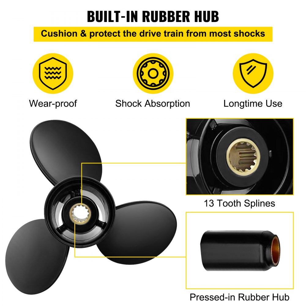 VEVOR Außenbordpropeller, Ersetzt OEM 765183, 3 Blätter  33,7 x 43,2 cm Pitch Aluminium-Bootspropeller, Kompatibel mit 40–140 PS 2-Takt-Evinrude-Außenbordmotor, mit 13 Zahnverzahnungen, Rechts