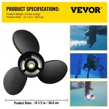 VEVOR Außenbordpropeller, Ersetzt OEM 3817468, 3-Blatt-Aluminium-Bootspropeller mit 36,8 x 48,3 cm, Kompatibel mit Volvo Penta SX-Antrieb aller Modelle, mit 19-Zahn-Keilverzahnung, Rechts