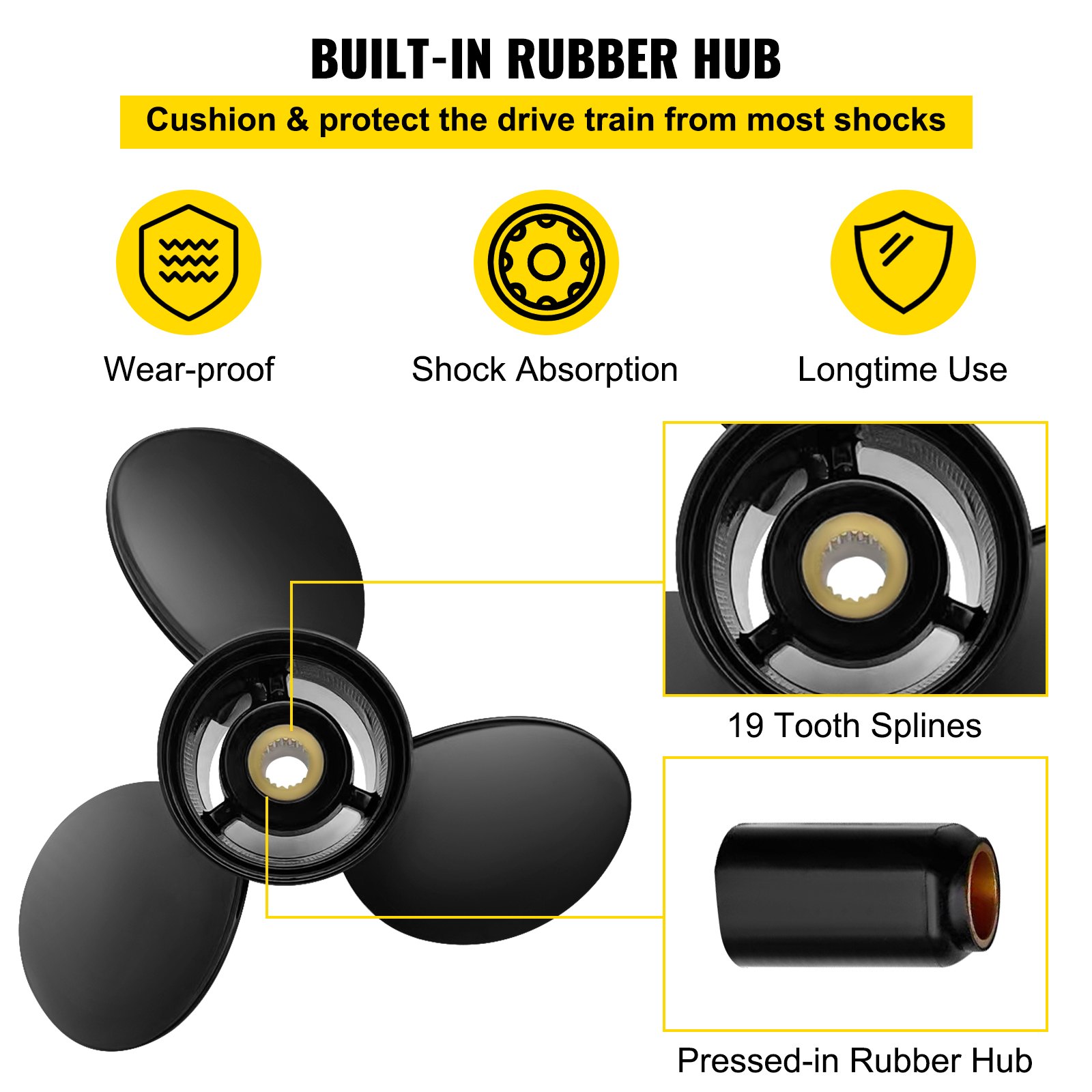 VEVOR Außenbordpropeller, Ersetzt OEM 3817468, 3-Blatt-Aluminium-Bootspropeller mit 36,8 x 48,3 cm, Kompatibel mit Volvo Penta SX-Antrieb aller Modelle, mit 19-Zahn-Keilverzahnung, Rechts