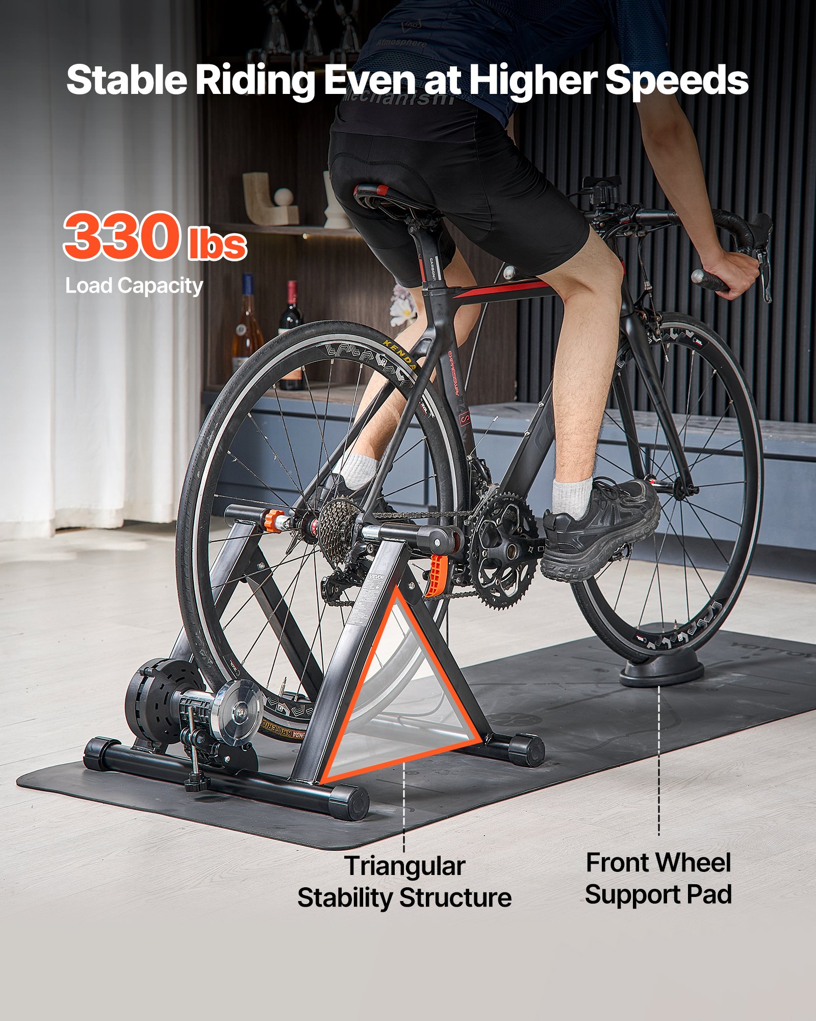 VEVOR Fahrrad Rollentrainer Fahrradtrainer für 660,4-736,6 mm / 700C-Räder, 6-stufiger Widerstand, faltbarer magnetischer Radtrainer Heimtrainer mit Schnellspanner & Vorderradunterlage Schwarz