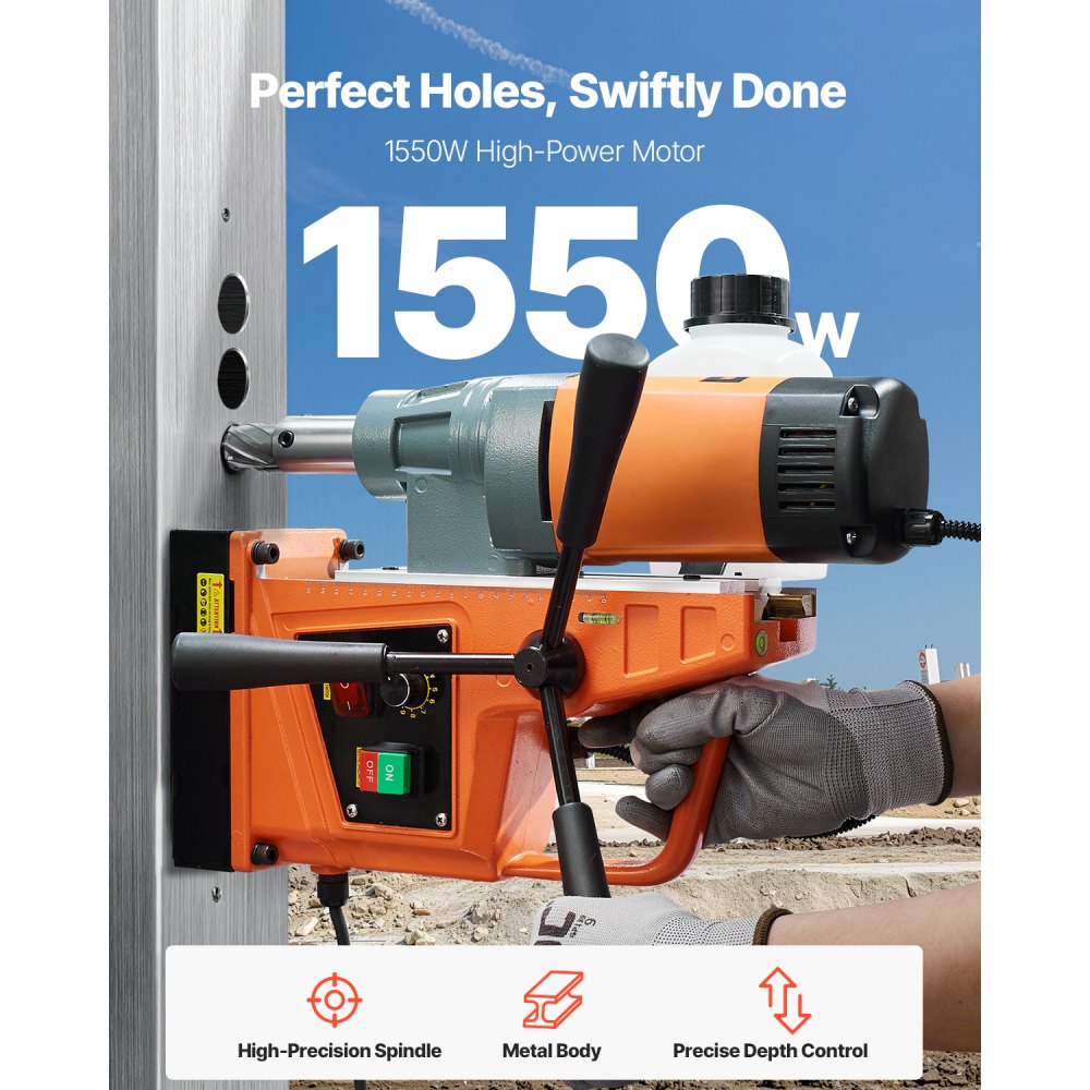 VEVOR Drill, 1550 W, 50 mm Drilling Diameter, 2922 lbf Power Magnetic Drill, 500 PRM, 10-Speed, Electric Drill for Metal Surfaces, Industrial and DIY Use