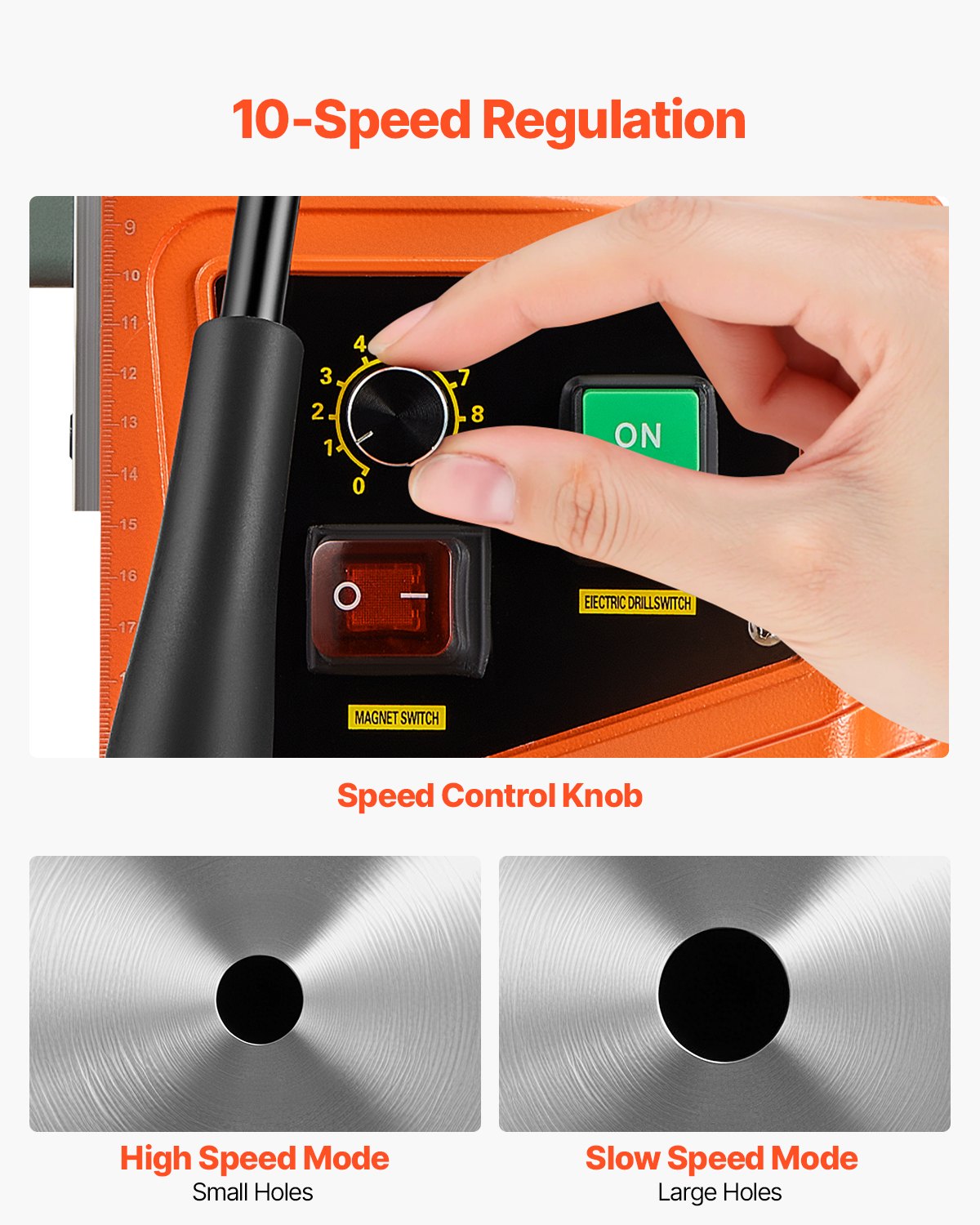 VEVOR Drill, 1550 W, 50 mm Drilling Diameter, 2922 lbf Power Magnetic Drill, 500 PRM, 10-Speed, Electric Drill for Metal Surfaces, Industrial and DIY Use