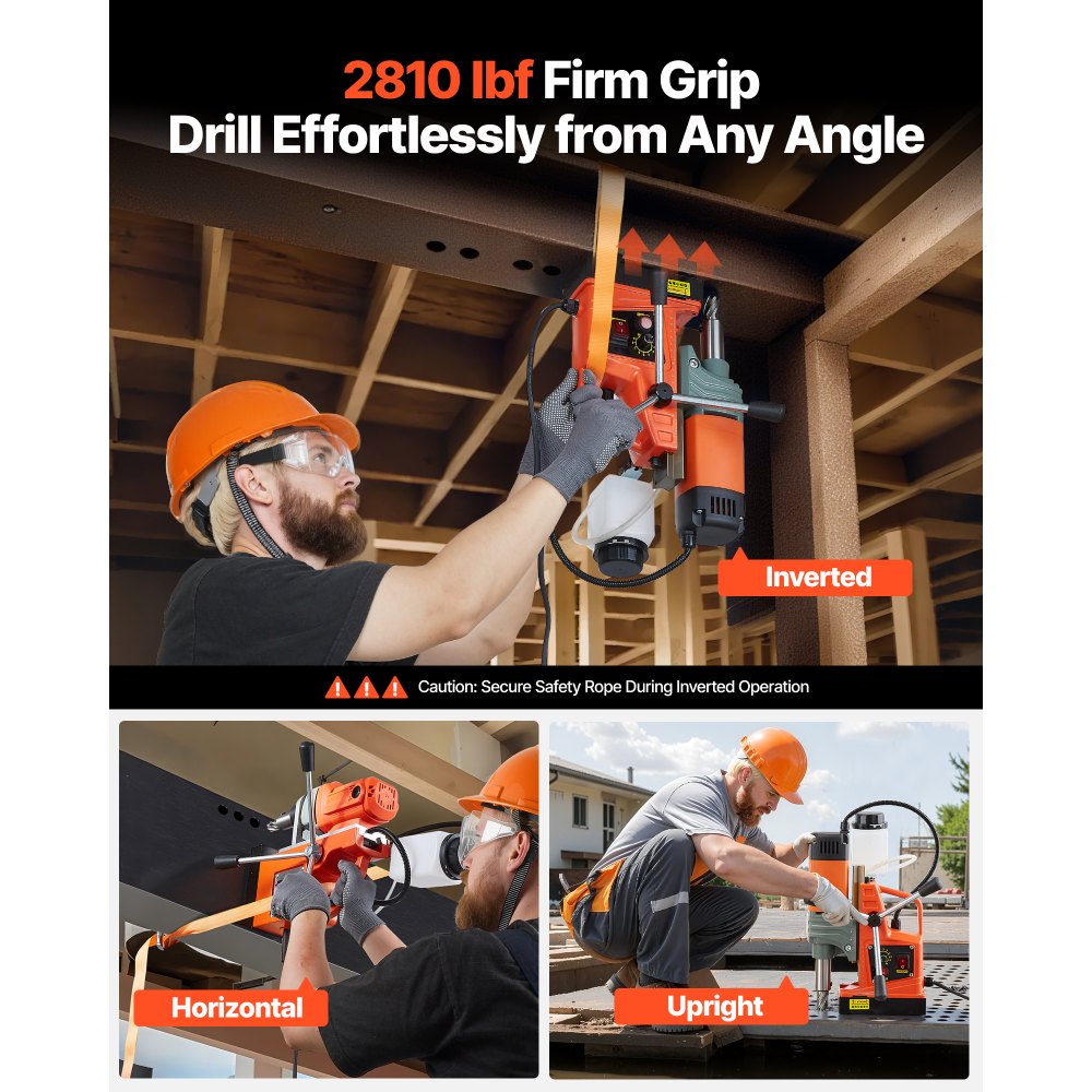 VEVOR Magnetbohrmaschine 1350 W 50 mm Bohrdurchmesser, 12500 N Leistung, tragbare magnetische Bohtanlage mit einstellbarer Drehzahlen & Weldonschaft, für Metalloberflächen Industrie Heimwerker