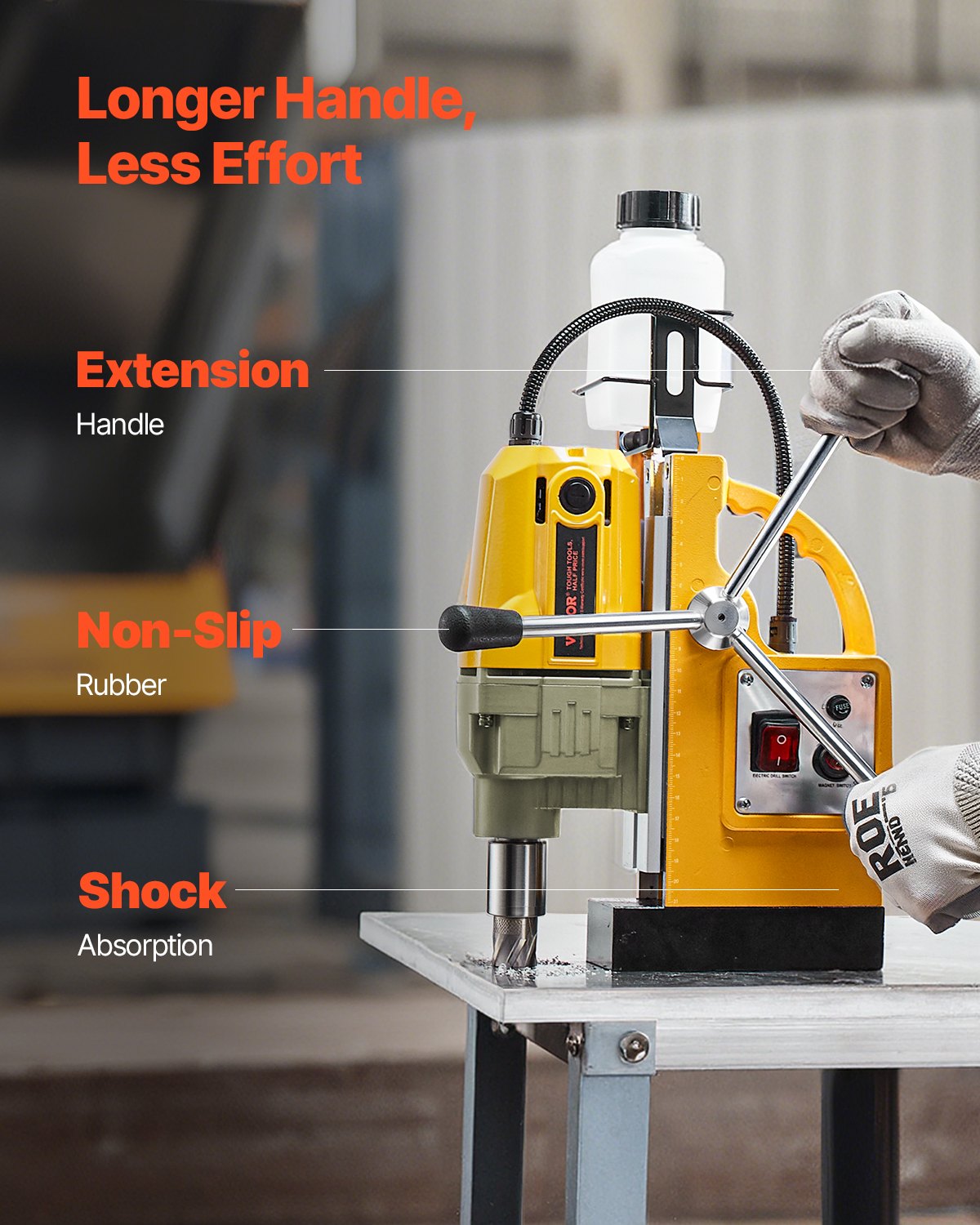 VEVOR Magnetbohrmaschine Kernbohrmaschine 1400 W  (40 mm Bohrdurchmesser), 12500 N tragbare elektrische Bohrmaschine, 800 U/min Drehzahl, Bohrmaschine für Metalloberflächen Industrie Heimwerker
