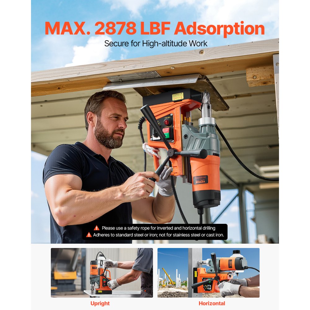 VEVOR Magnetbohrmaschine 1450 W Motor, 2 Zoll Bohrdurchmesser, 2878 lbf tragbare elektrische Magnetbohrmaschine, mit 6 Kernbohrern, Bohrmaschine für Metalloberflächen, Heimwerkerbereich