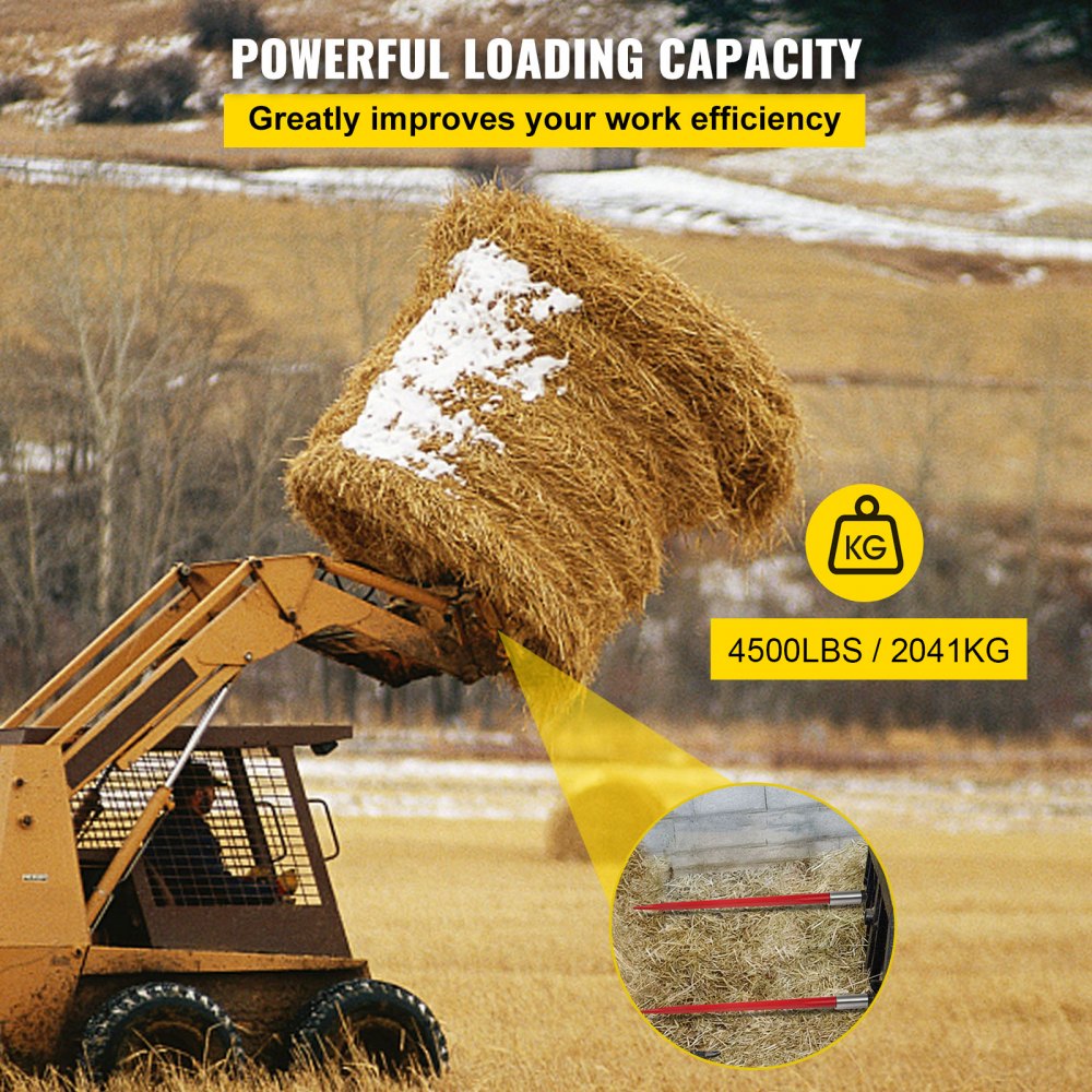 VEVOR front loader tines 125 cm bale tines 2041 kg capacity, bale spike quick-release, red coated bale forks, with hex nut and sleeve for buckets, tractors, loaders