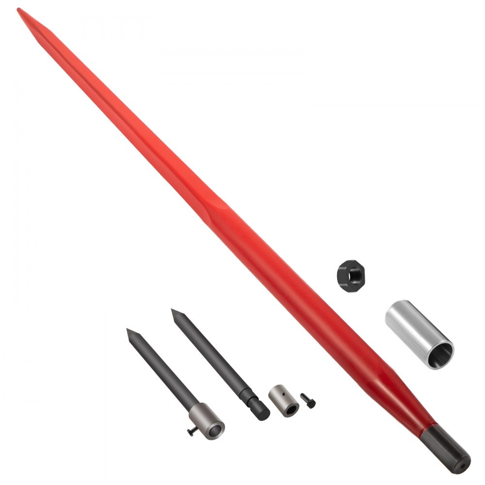 VEVOR Frontladerzinken  49" Ballenzinken3000 lbs Kapazität, Ballengabel Zinken, Rot beschichtete Ballen Gabeln, Ballengabel frontlader mit 2 Stabilisator Spears
