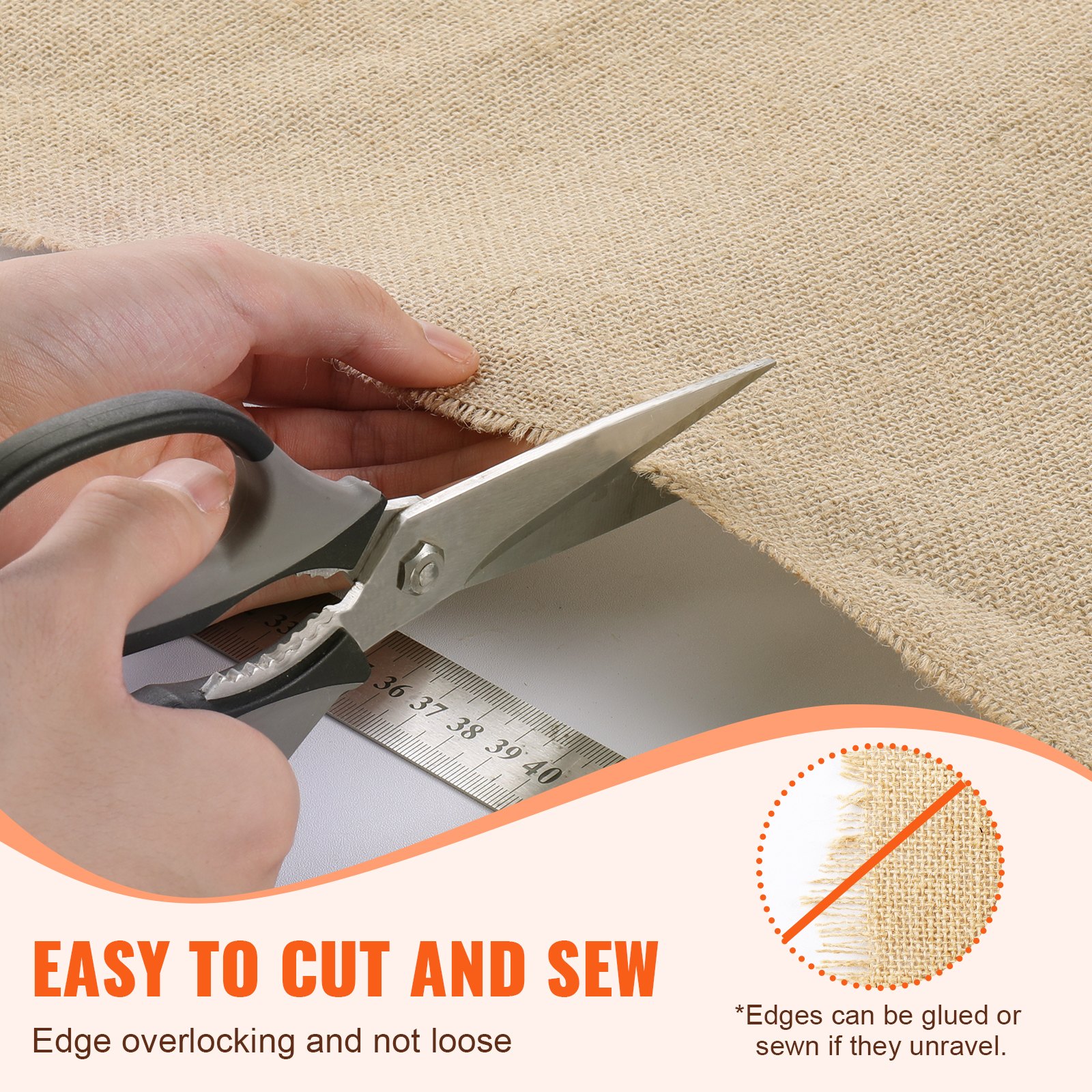 VEVOR Jute Stoff, Sackleinen-Stoffrolle, 50x50 hochdichte breite natürliche Sackleinen-Stoffrollen, 914mmx45,7m, für Dekoration, Handwerk, Hochzeit, Gartenarbeit, Pflanzen- & Baumwinterabdeckung