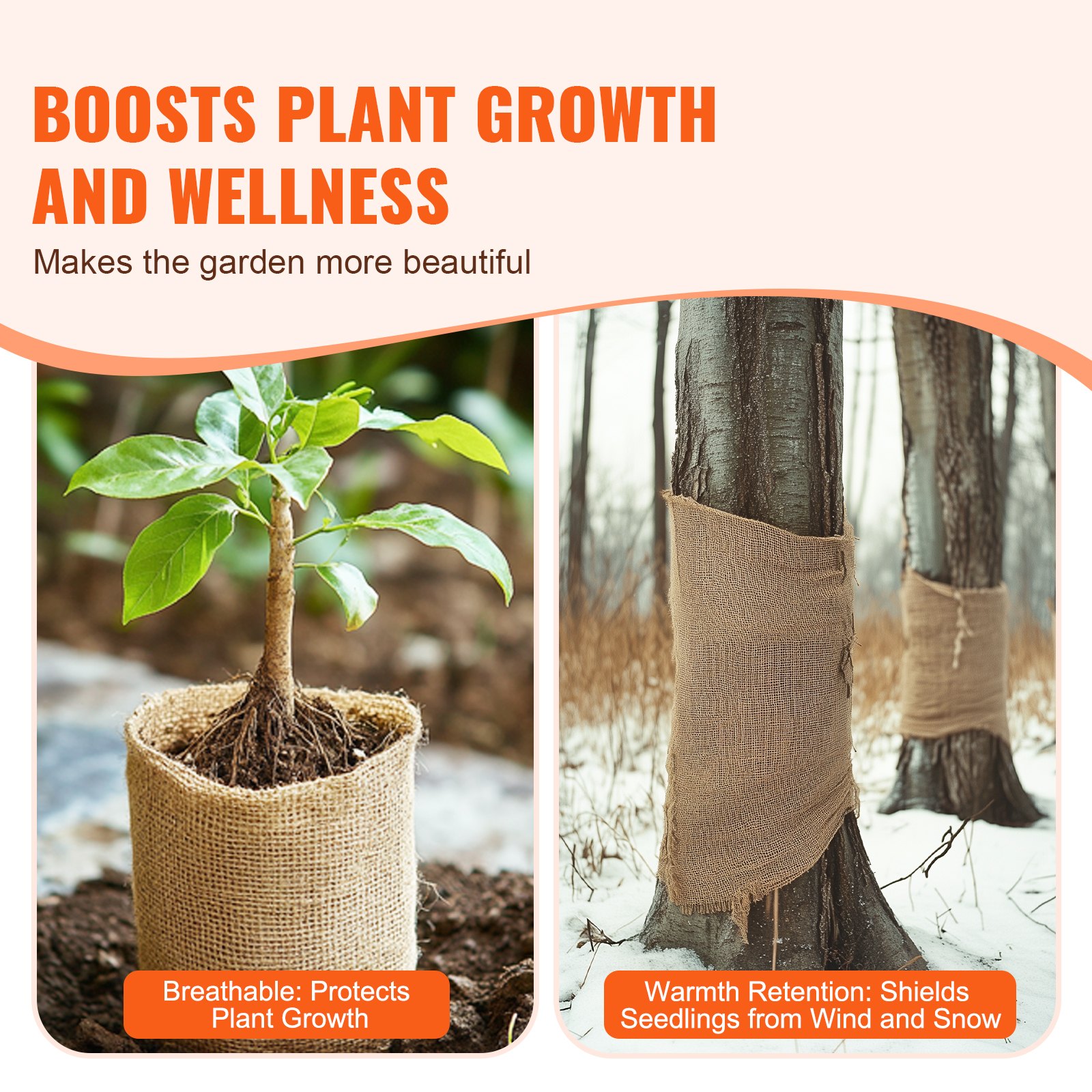 VEVOR Jute Fabric, Burlap Fabric Roll, 50x50 High-Density Wide Natural Burlap Fabric Rolls, 1016mm x 22.86m, for Decoration, Crafts, Wedding, Gardening, Plant & Tree Winter Cover