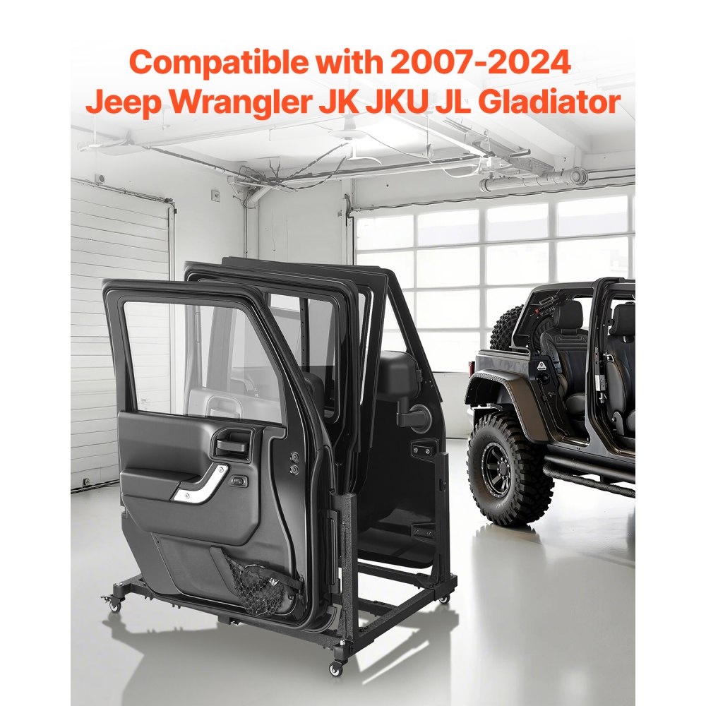 VEVOR Jeep-Türen-Aufbewahrungswagen (geeignet für 4 Türen) beweglich, stabiler Autotür-Halterungswagen, passend für Jeep Wrangler JK JKU JL Gladiator 2007-2024 Schwarz