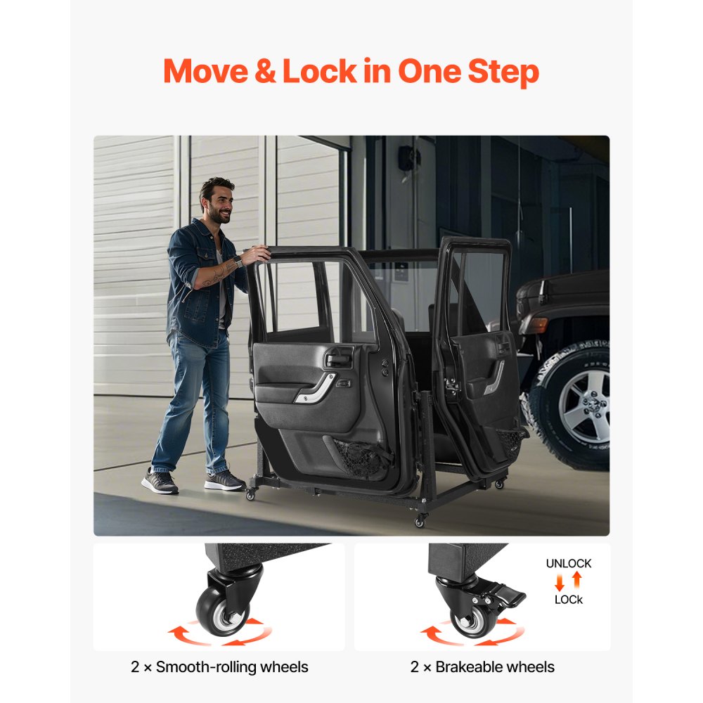 VEVOR Jeep-Türen-Aufbewahrungswagen (für 4 Türen) beweglich, stabiler Autotür-Halterungswagen, passend für Jeep Wrangler JK JL/Gladiator JT 2007–2023 JK JL / Gladiator JT Schwarz