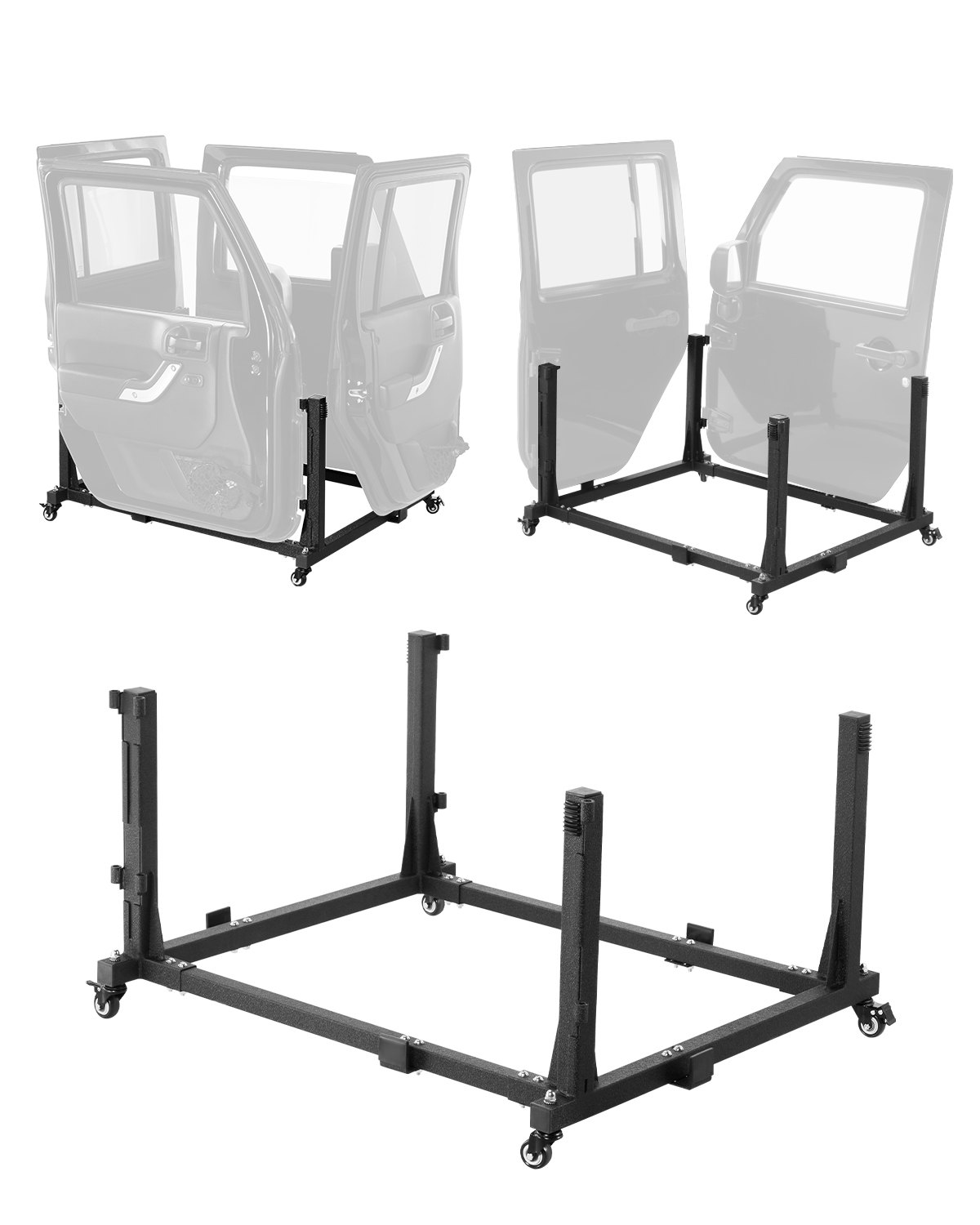 VEVOR Jeep-Türen-Aufbewahrungswagen (für 4 Türen) beweglich, stabiler Autotür-Halterungswagen, passend für Jeep Wrangler JK JL/Gladiator JT 2007–2023 JK JL / Gladiator JT Schwarz
