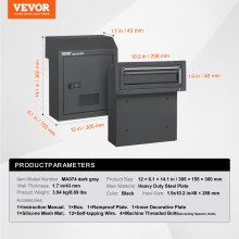 VEVOR Einbau-Briefkastentür 305x155x360 mm dunkelgraues Codeschloss