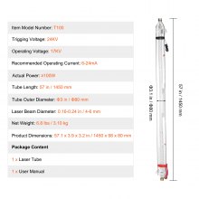 VEVOR 100W CO2-Laserröhre 145cm Laser Tube CO2 Lasergravierer Glas Laser Rohr