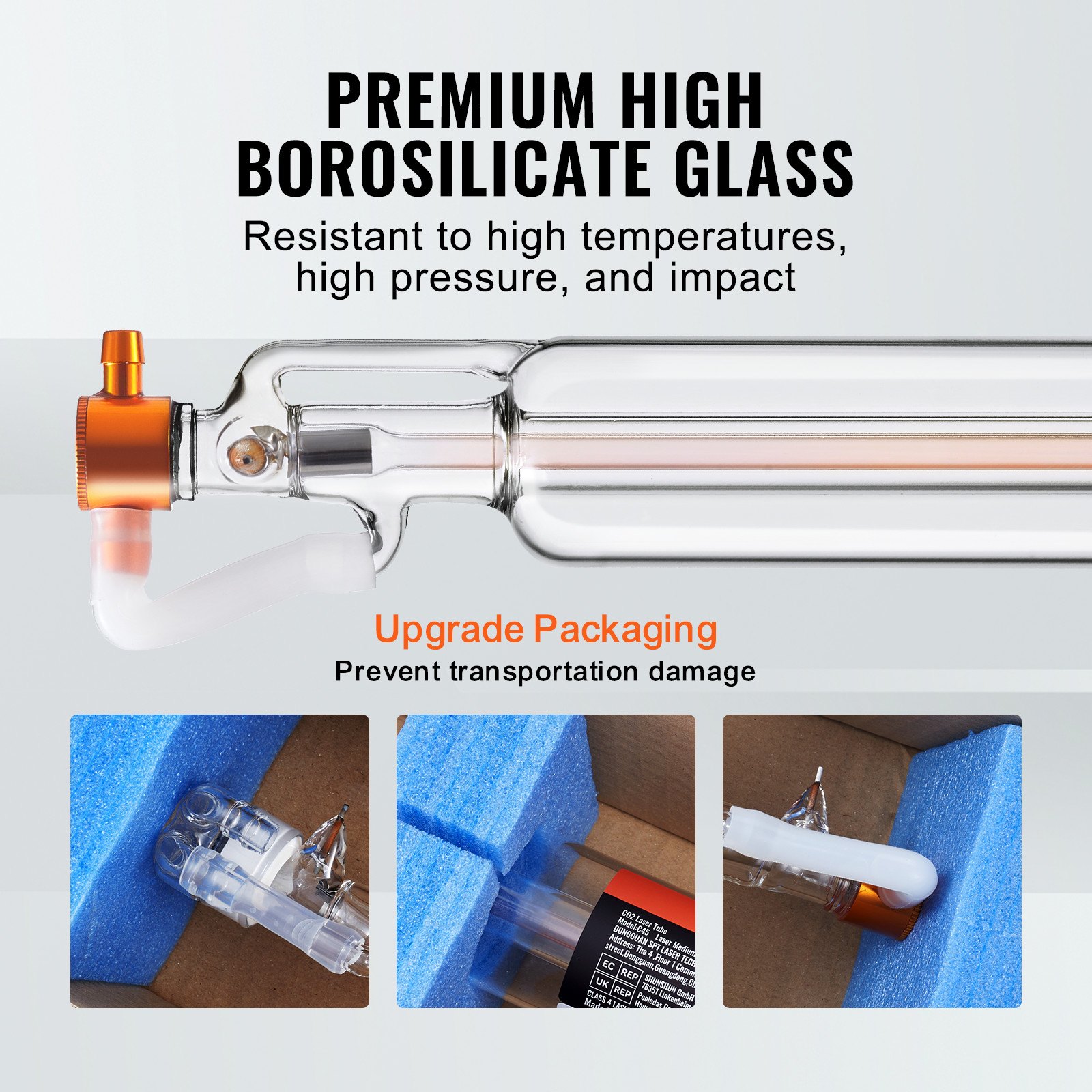 VEVOR CO2 Laser Tube CO2 Laserröhre 40 W, Professionelle Laserröhre 720 mm Länge CO2 Laser Röhre CO2 Glas Laser Tube für Laserschneiden Lasermarkieren Lasergravieren und Acrylschneiden usw.