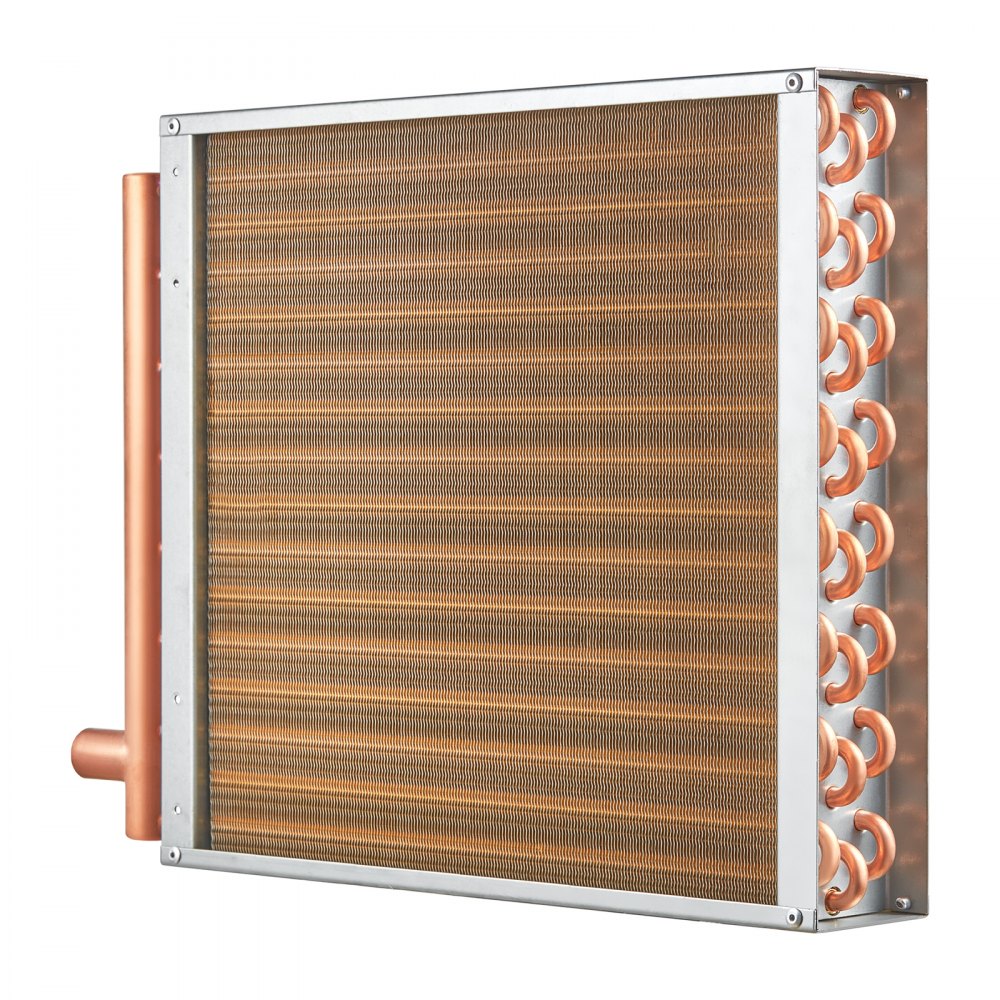 VEVOR water-to-air heat exchanger, 40.64 x 40.64 cm with 3 rows of 9.53 mm copper connections, 193 aluminum fin heat exchanger for wood stoves, heating and cooling in residential areas and warm air heating