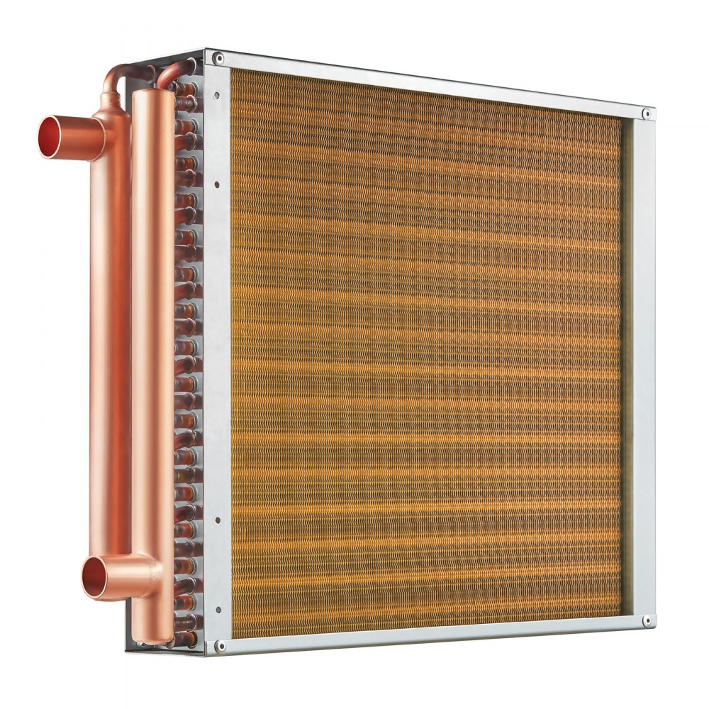 VEVOR water-to-air heat exchanger, 40.64 x 40.64 cm with 3 rows of 9.53 mm copper connections, 193 aluminum fin heat exchanger for wood stoves, heating and cooling in residential areas and warm air heating