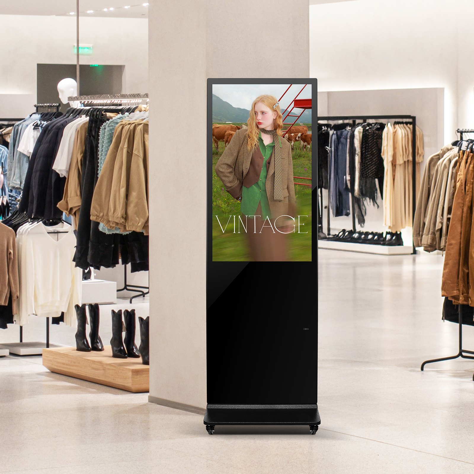 VEVOR digitaler Kundenstopper Werbedisplay Werbeaufsteller (Bildschirmgröße 109 cm), 2 K UHD LCD Bildschirm, 2 GB RAM & 32 GB ROM, Stand-Display mit WiFi USB Eingang Touchscreen-Anzeige