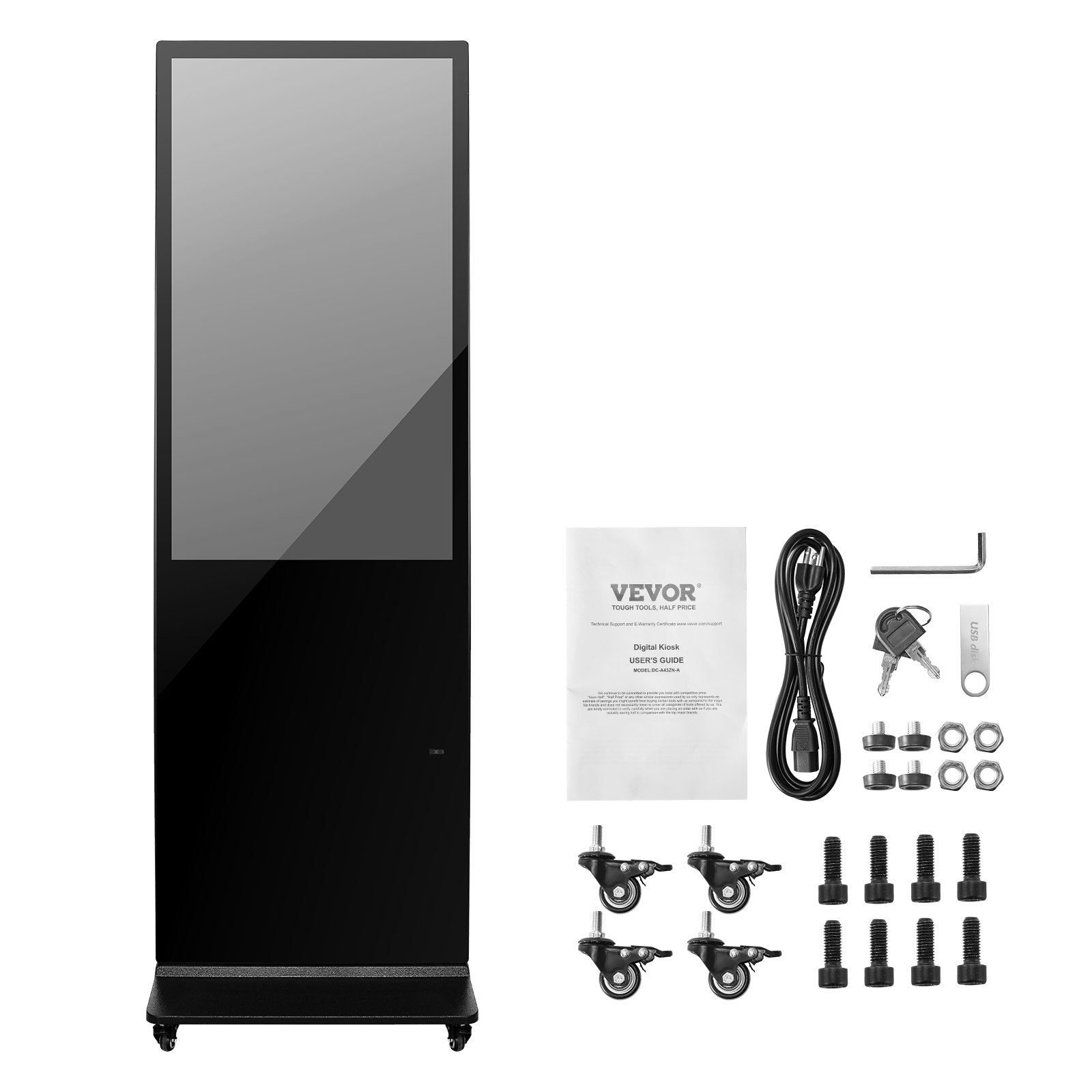 VEVOR digitaler Kundenstopper Werbedisplay Werbeaufsteller (Bildschirmgröße 109 cm), 2 K UHD LCD Bildschirm, 2 GB RAM & 32 GB ROM, Stand-Display mit WiFi USB Eingang Touchscreen-Anzeige