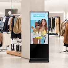 VEVOR digitaler Kundenstopper Werbedisplay Werbeaufsteller (Bildschirmgröße 140 cm), 2 K UHD LCD Bildschirm, 2 GB RAM & 32 GB ROM, Stand-Display mit WiFi HDMI/USB Eingang Touchscreen-Anzeige Schwarz