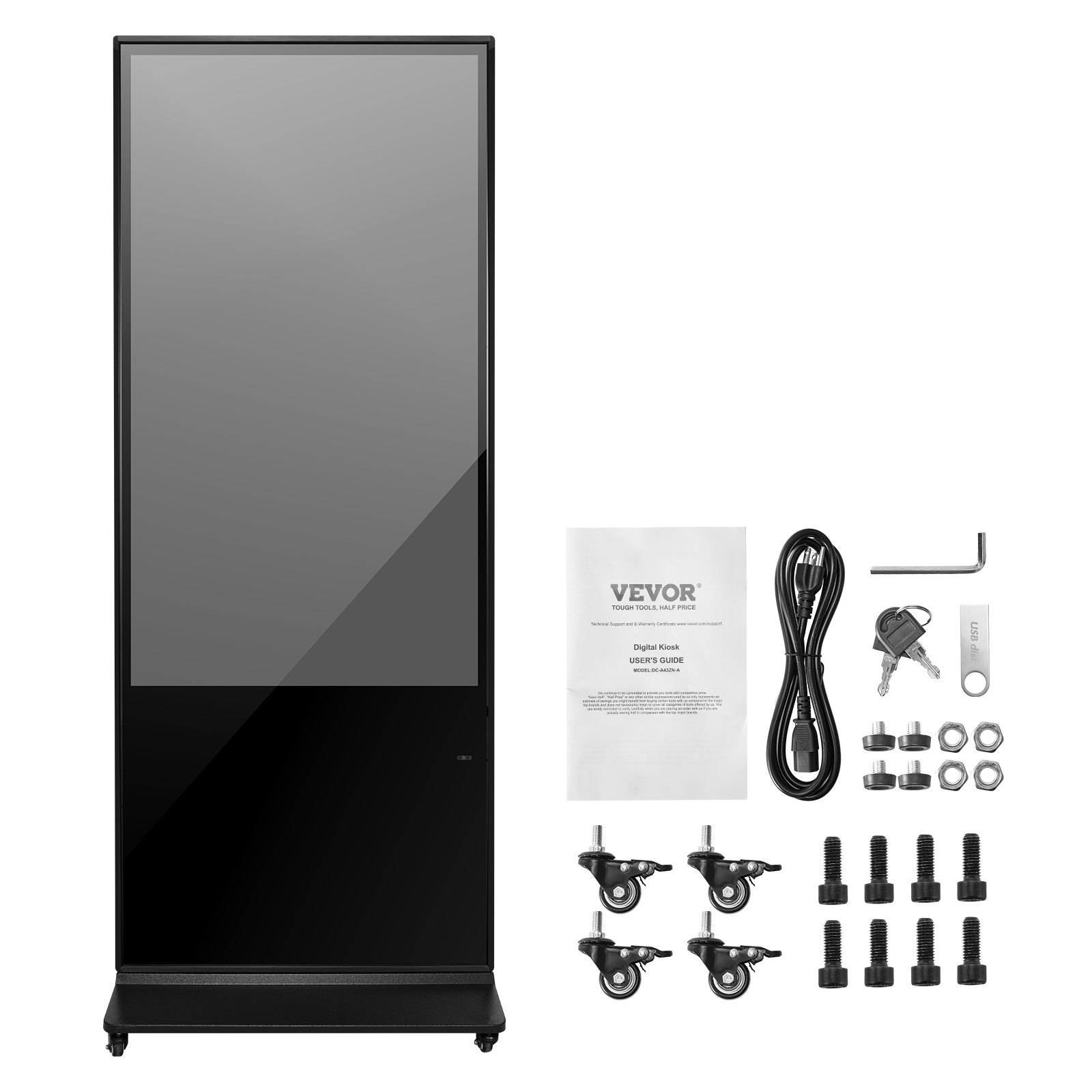 VEVOR digitaler Kundenstopper Werbedisplay Werbeaufsteller (Bildschirmgröße 140 cm), 2 K UHD LCD Bildschirm, 2 GB RAM & 32 GB ROM, Stand-Display mit WiFi HDMI/USB Eingang Touchscreen-Anzeige Schwarz